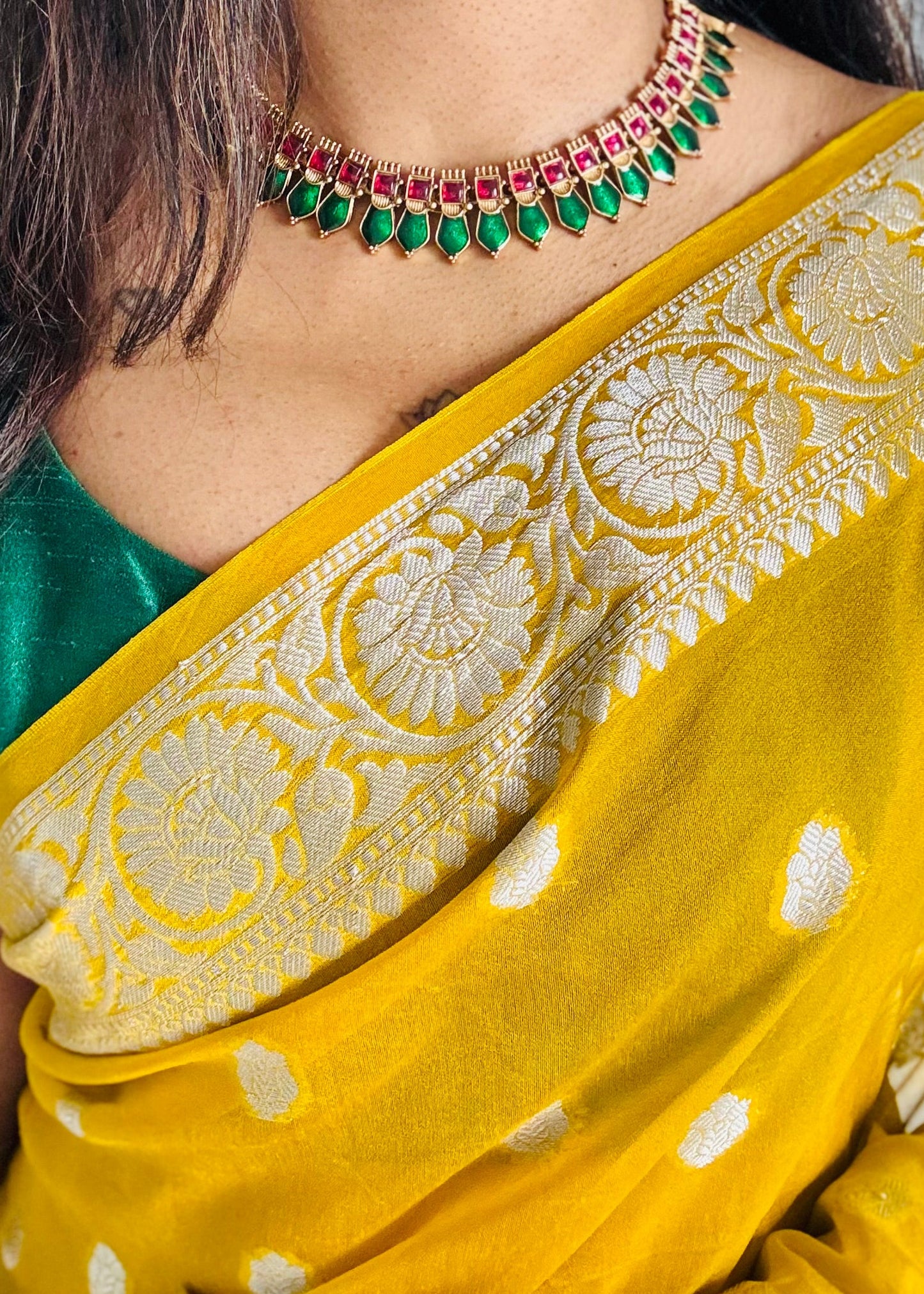 Green ruby nagapadam neckpiece, with earrings - YCGPNP613