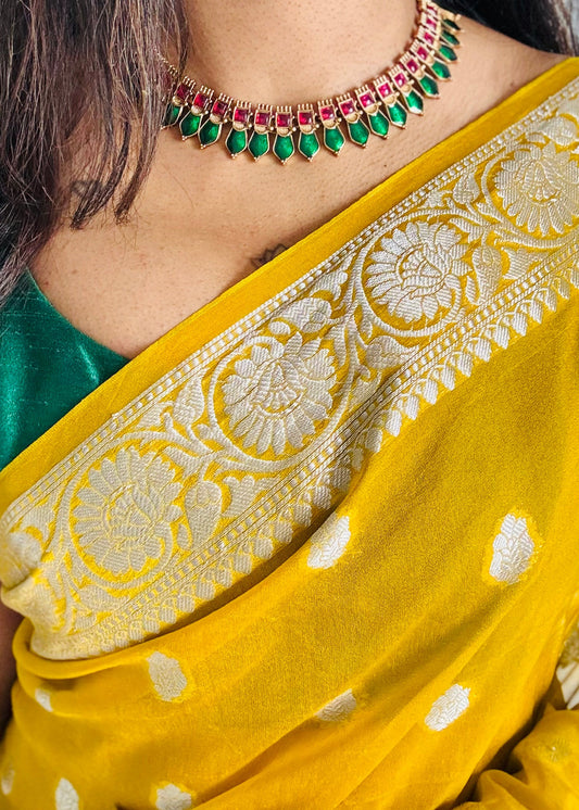 Green ruby nagapadam neckpiece, with earrings - YCGPNP613