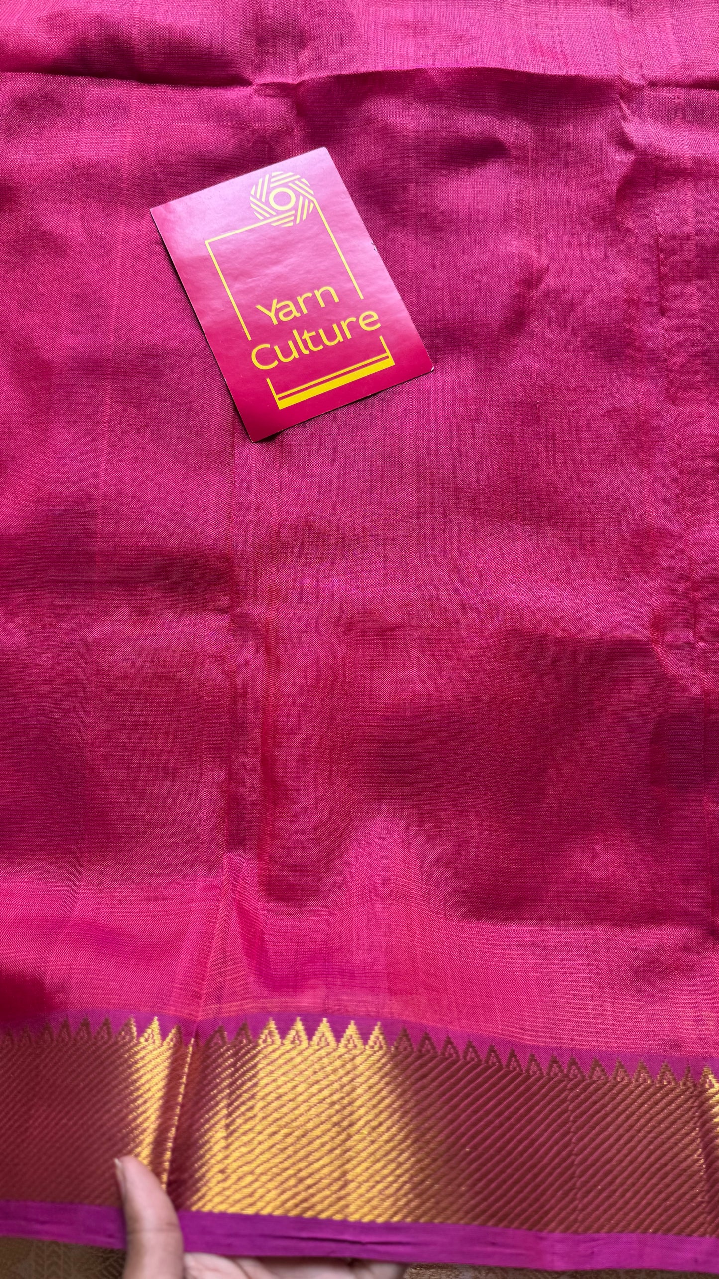 Plain hot pink dual tone with gold zari border, mangalgiri silk cotton, handwoven, soft, light weight - YCWOTDMSAP224