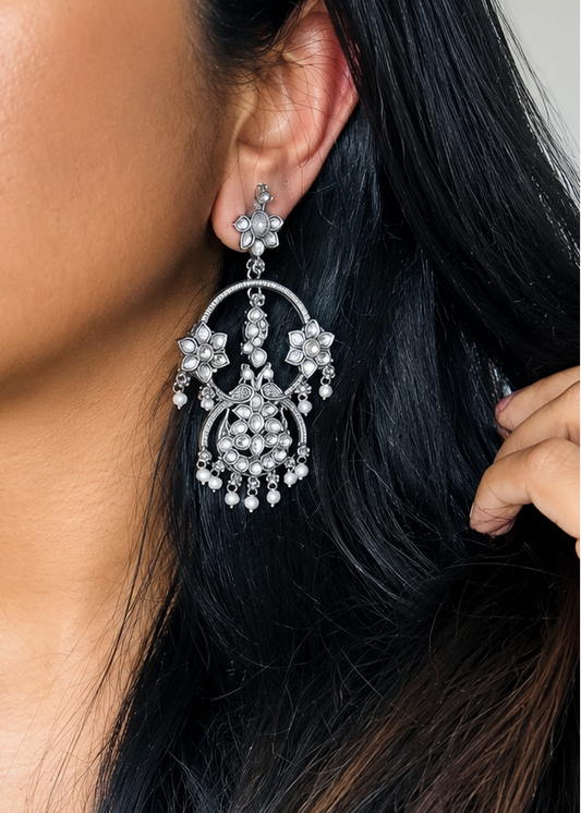 Peacock dangler earring with white stones - YCOSED597