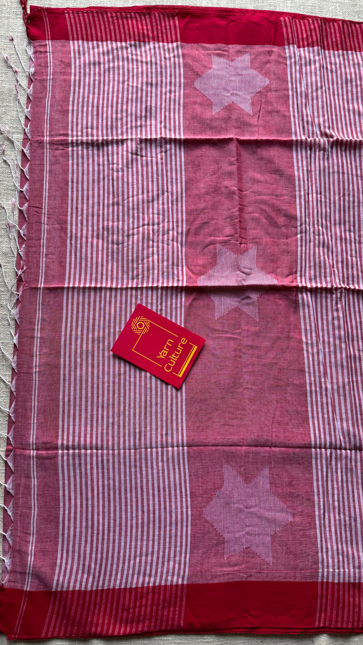Muted red with dark red borders, temple motif woven threadwork, soft cotton - YCBCMKCDE29