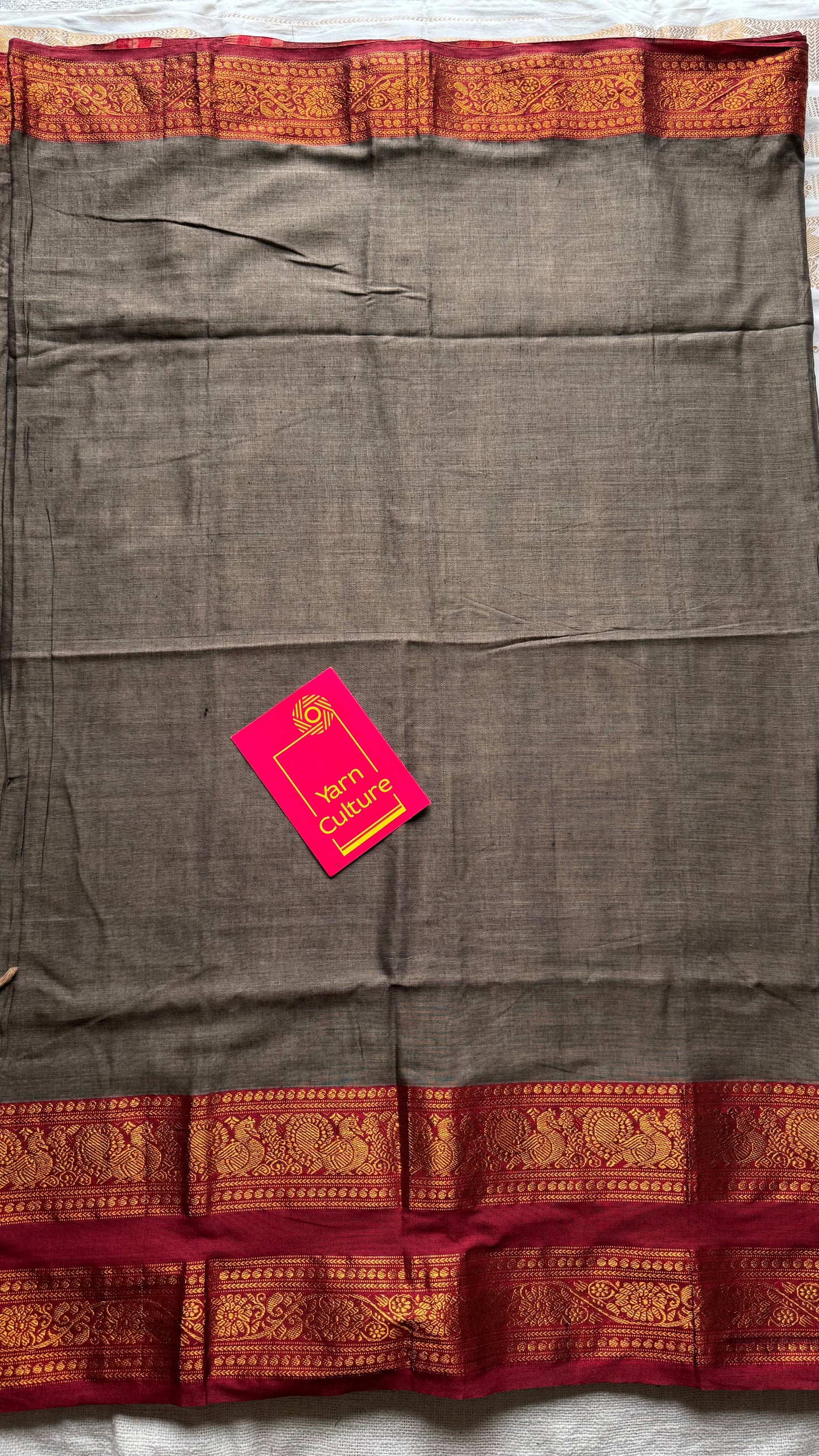 Grey with red wide border, narayanpet soft cotton saree - YCWOTDAUG05