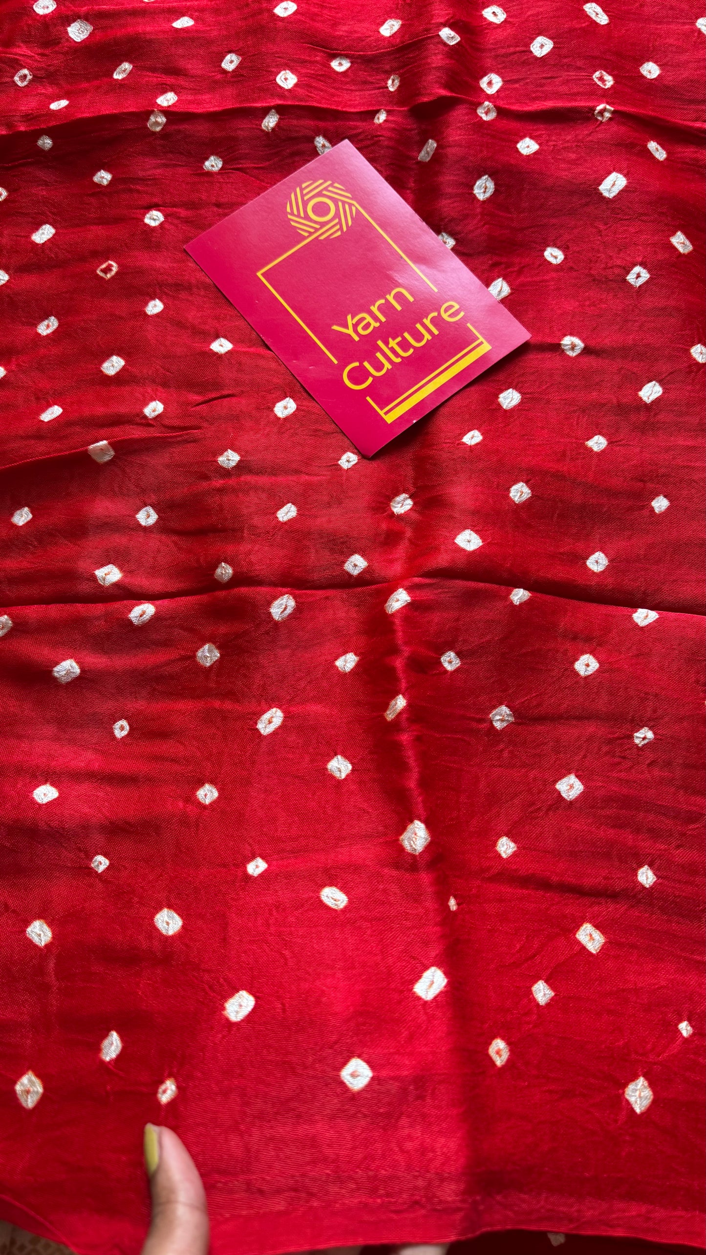 Red, crushed bandhej pure modal silk saree with lagdi patta zari pallu - YCTOKBM335