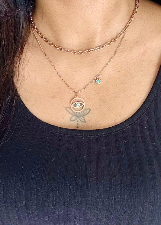 Rose gold plated, doube layered chain with charms - YCGPC254