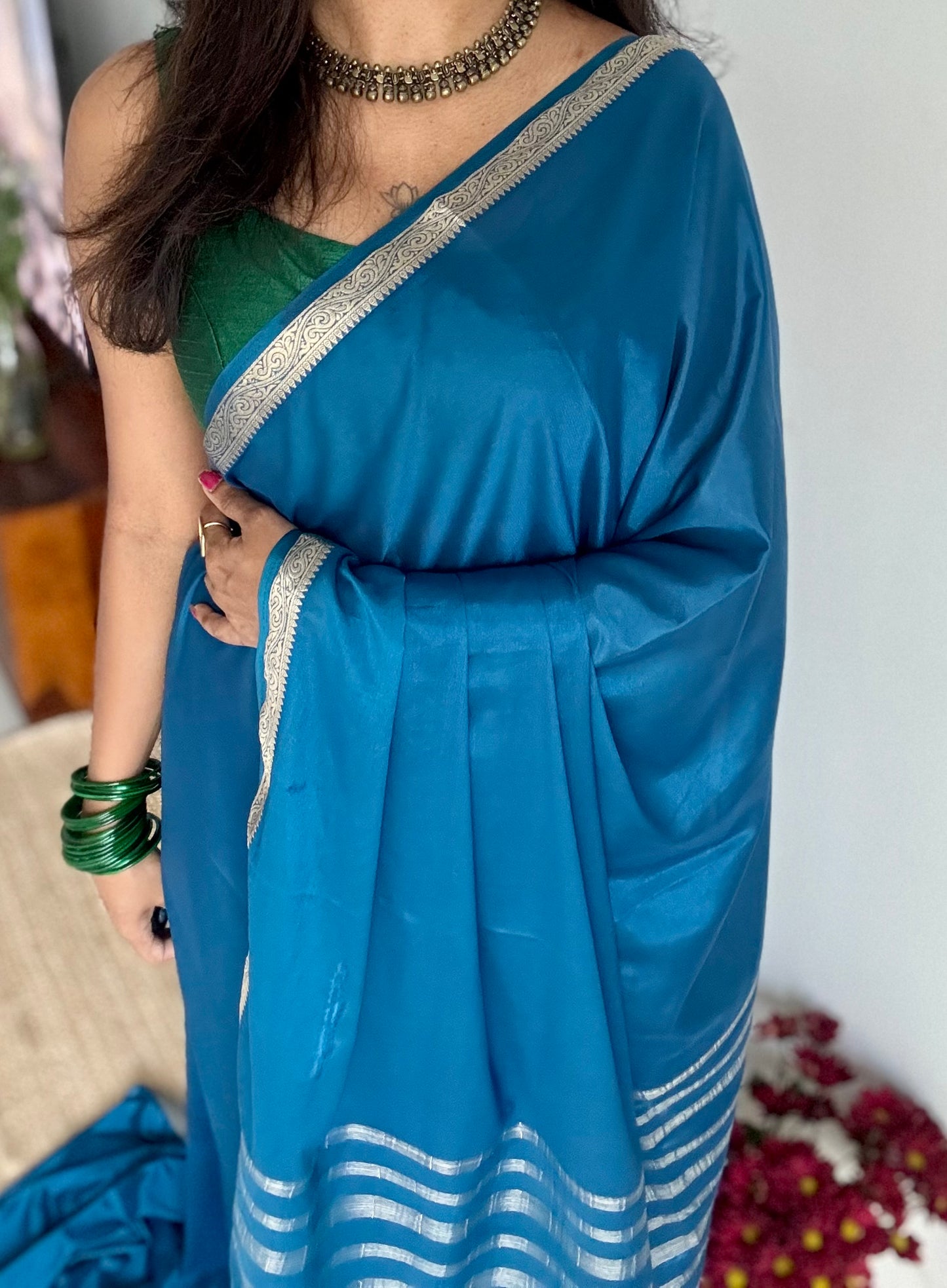 Peacock blue, Mysore semi-silk - YCDESE20
