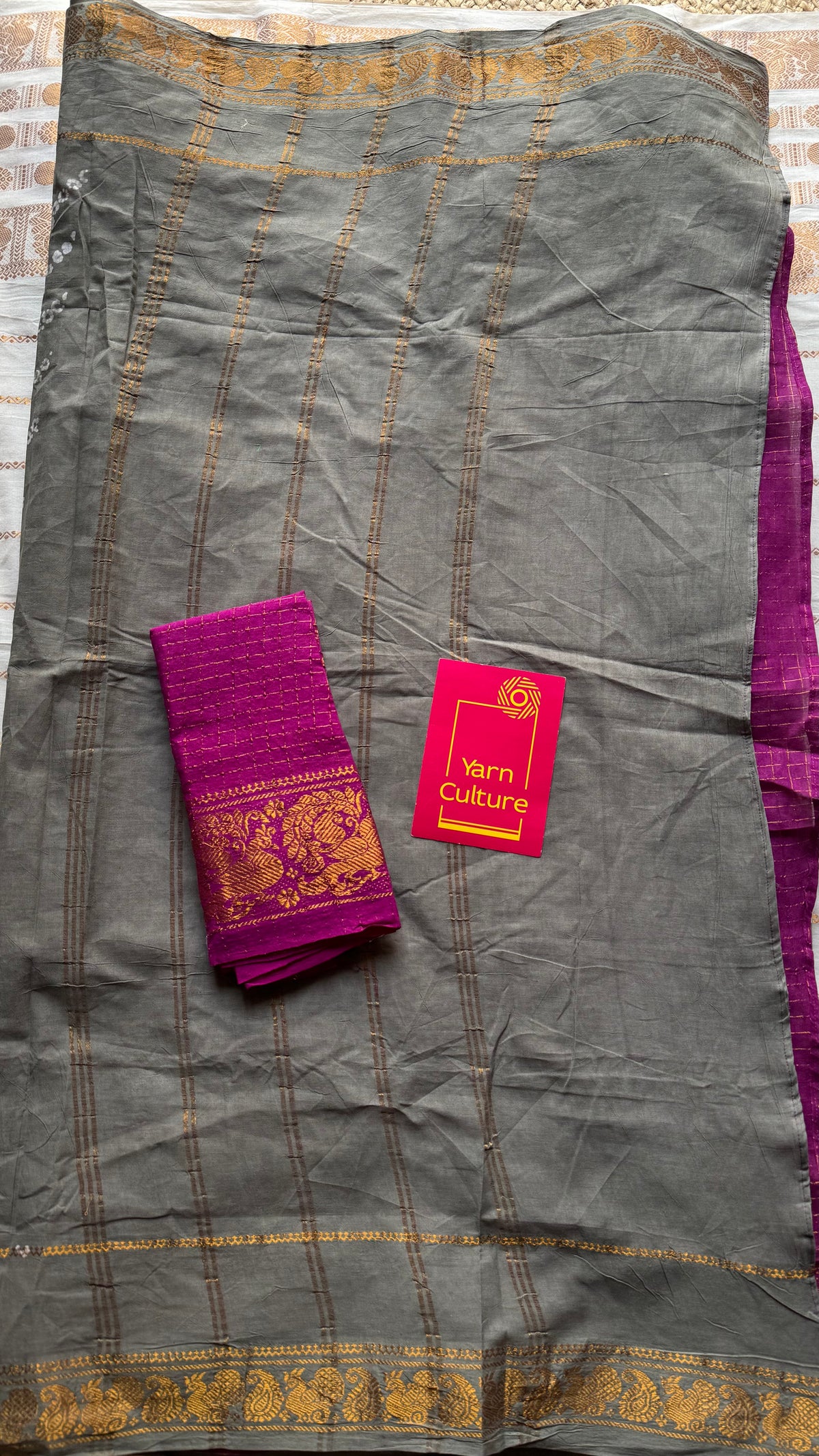Grey with purple pink (vadamalli), cotton half and half saree - YCCOTNIDOC144
