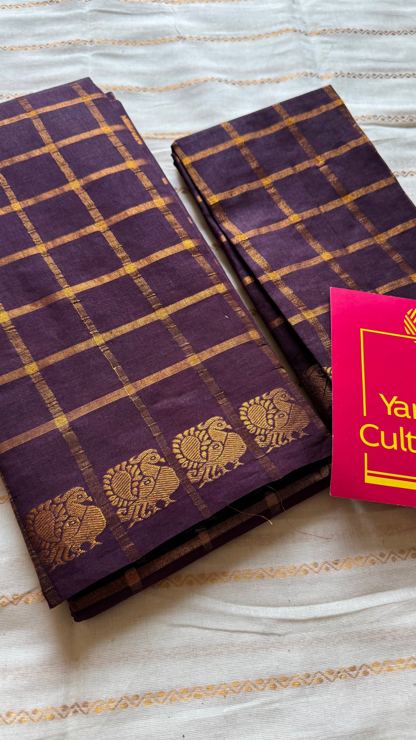 Purple brown pavithra kattam kattuchayam dyed madurai cotton saree - YCCOTNMSAP125