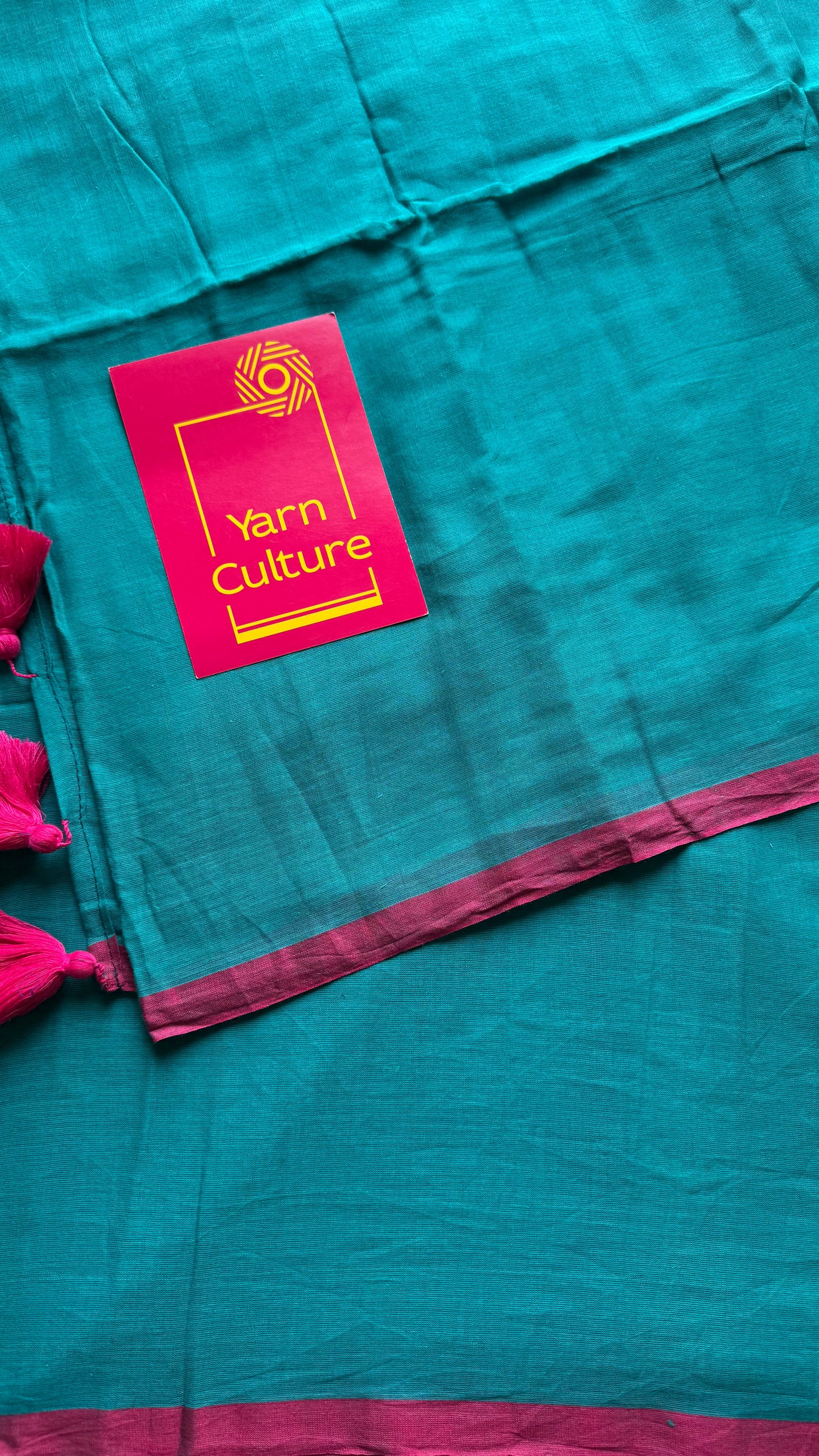 Dark cyan with ruby red border mul cotton saree - YCBCMCFE223