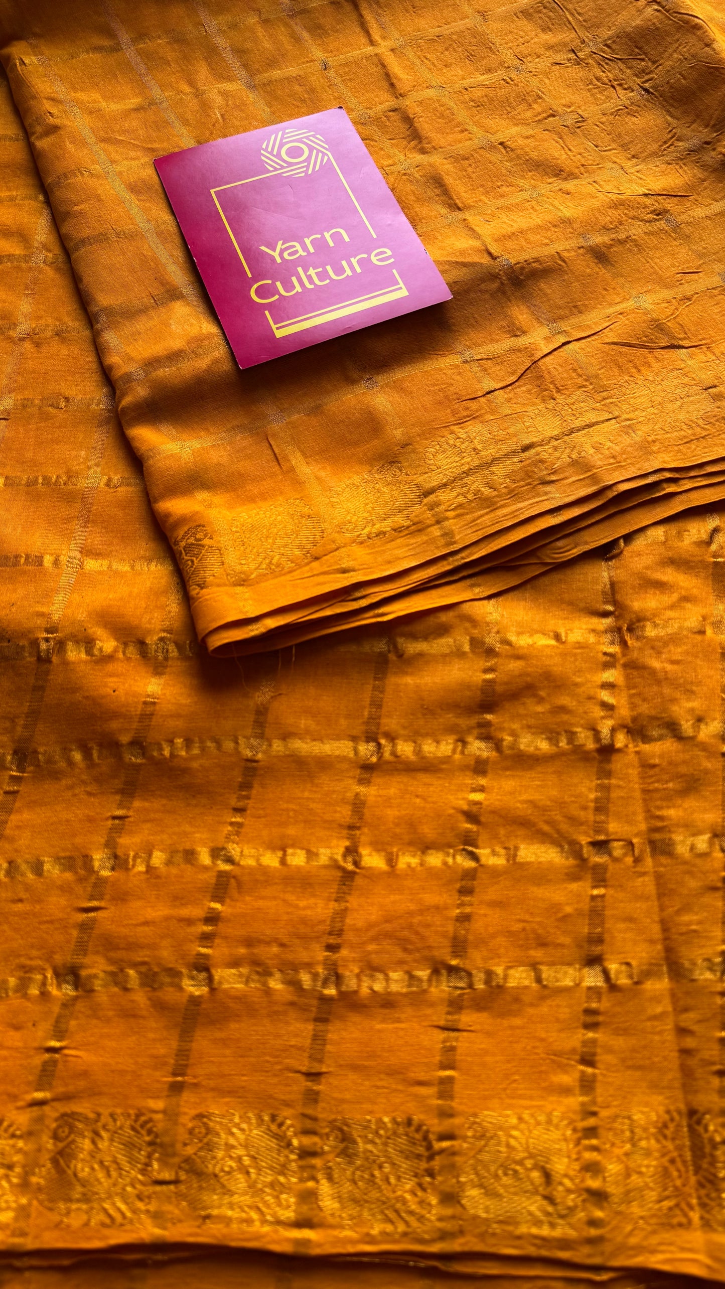 Light orange pavithra kattam kattuchayam dyed madurai cotton saree - YCCOTNMSFE122