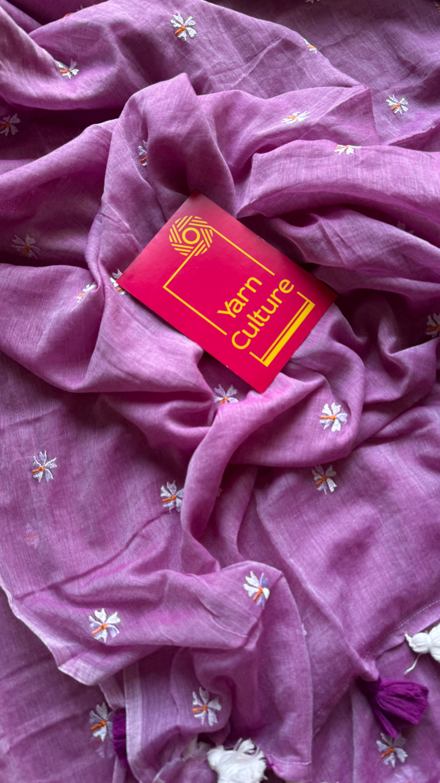Mauve pink parijat mul cotton saree  - YCBCMCAP33