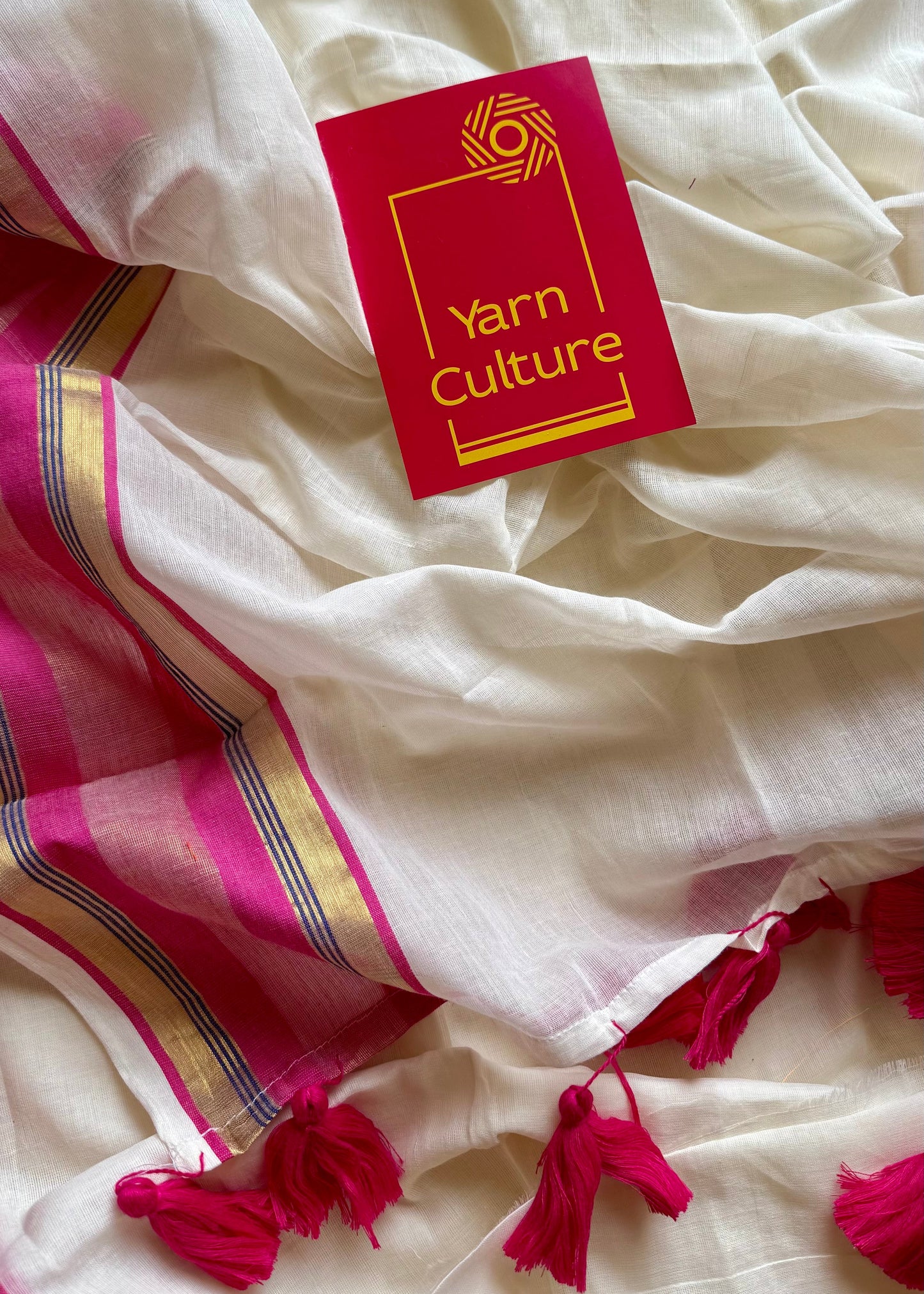 Ivory mul saree, hot pink and gold border  - YCIEON25