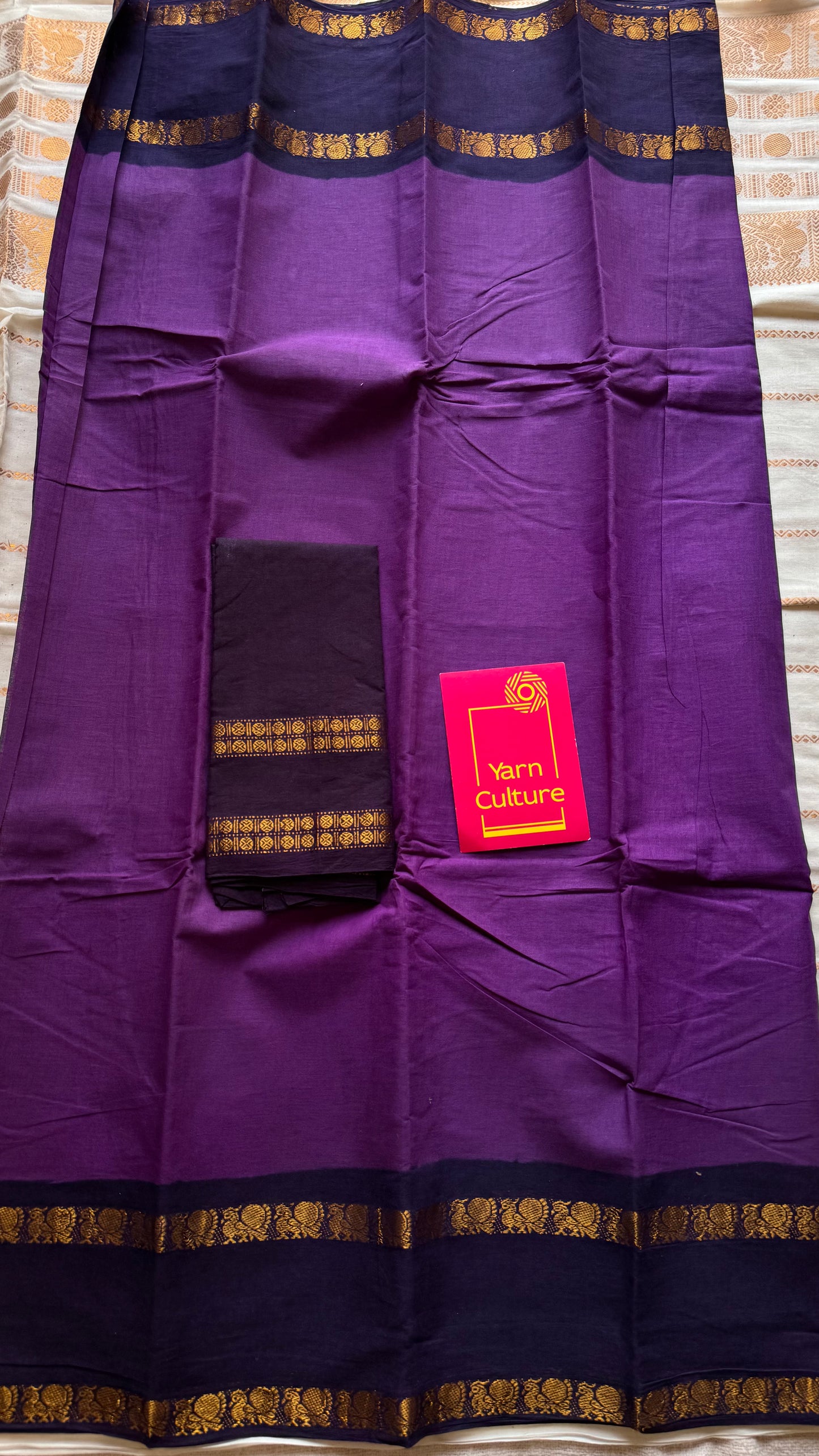 Purple with dark blue rettaipettu peacock double border, madurai soft cotton - YCCOTNMSAP204