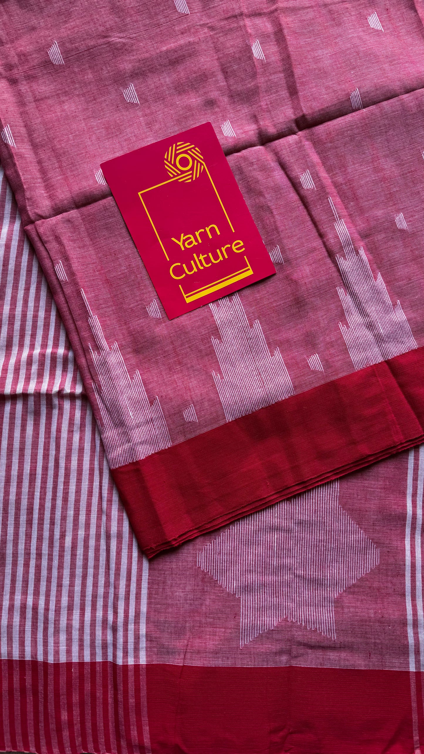 Muted red with dark red borders, temple motif woven threadwork, soft cotton - YCBCMKCDE29