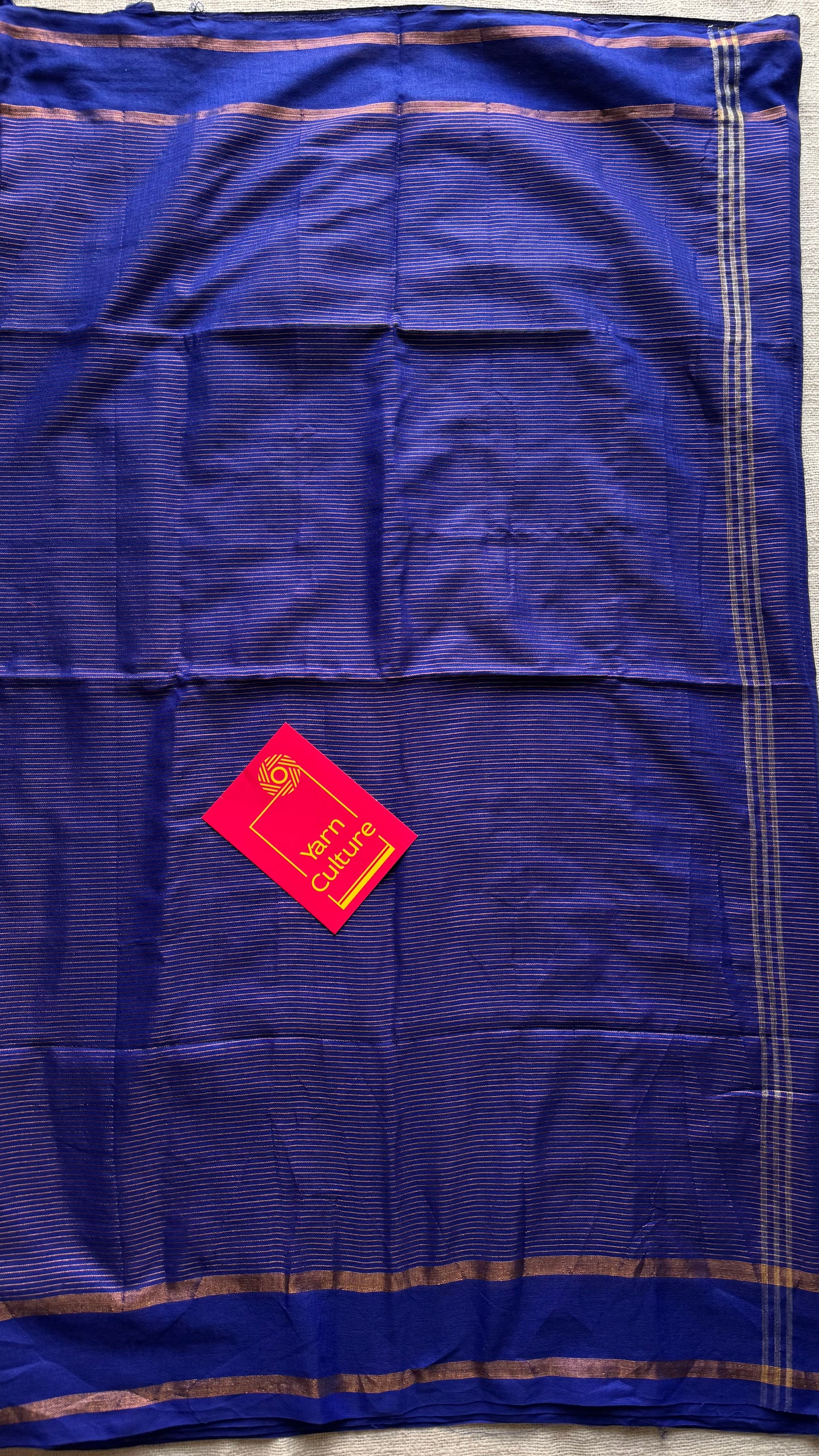 Royal blue, gap border, gold zari stripes, soft cotton - YCBCKCZDE120