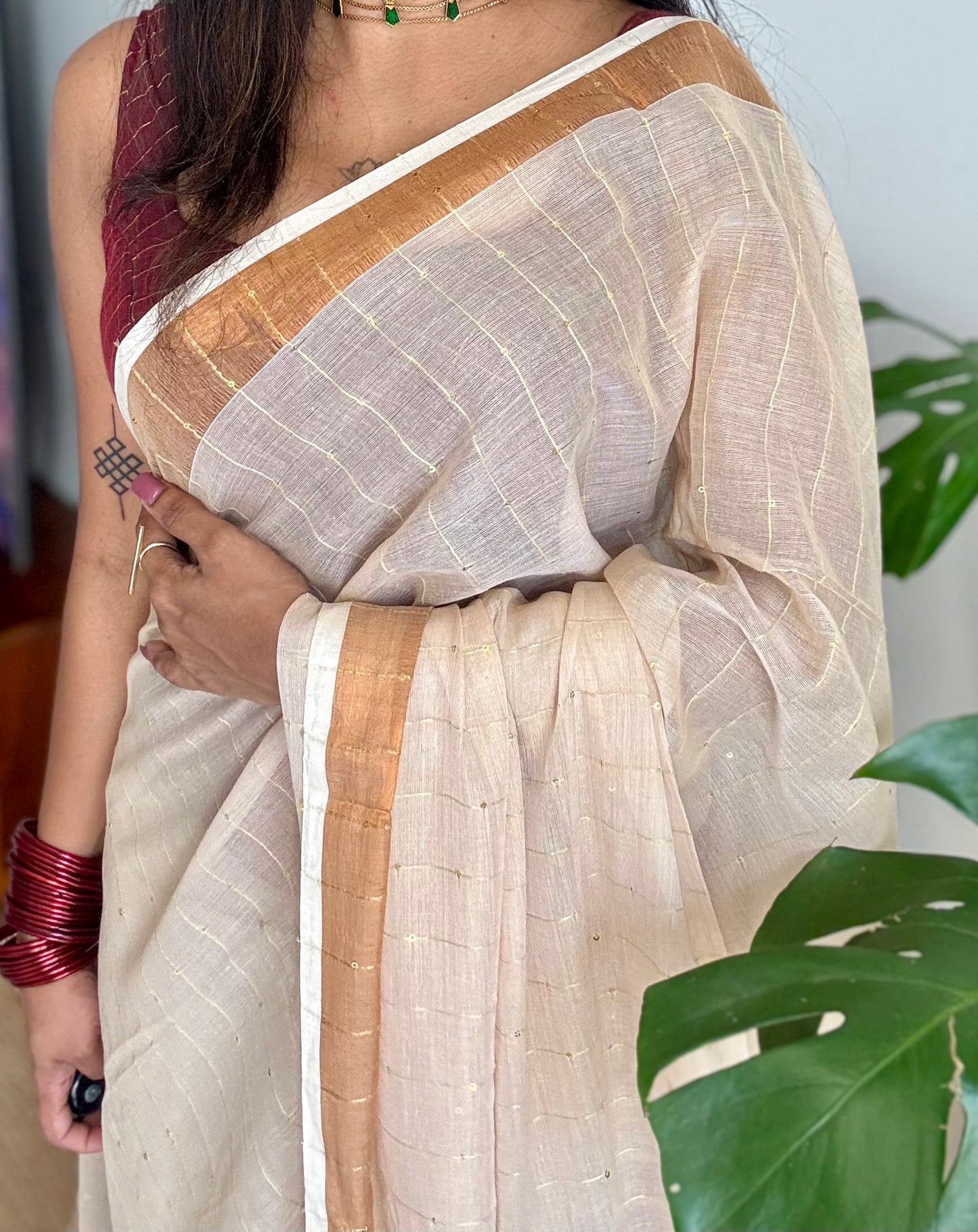 Sandal mul saree, sequins work  - YCIEON26