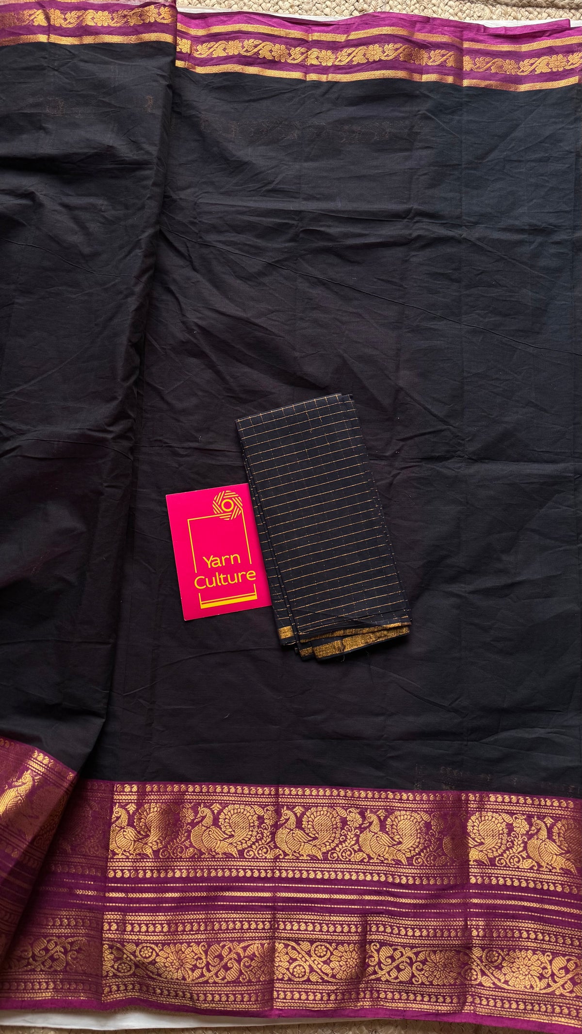 Purple pink (vadamalli) with black, sungudi and chettinad cotton half and half saree - YCCOTNIDOC129