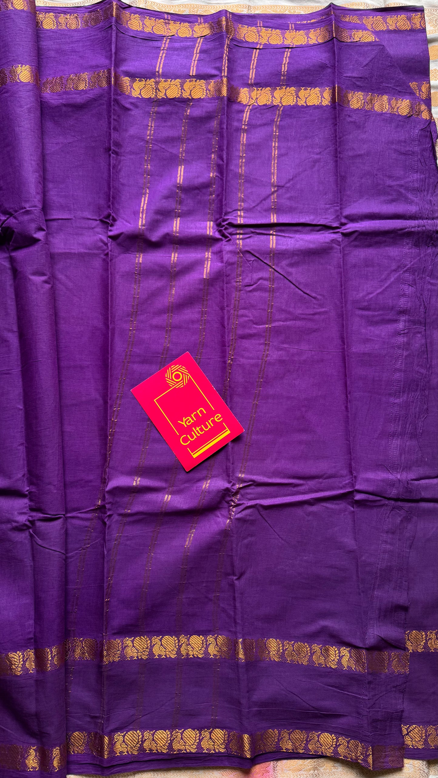Purple rettaipettu peacock gap border, kattuchayam dyed madurai cotton saree  - YCCOTNMSJUL03