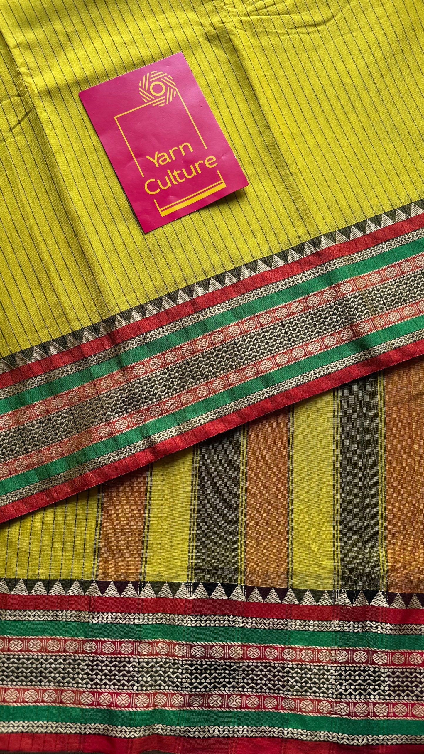 Ginger yellow premium narayanpet cotton with coloured motif border - YCWOTDNPNO85