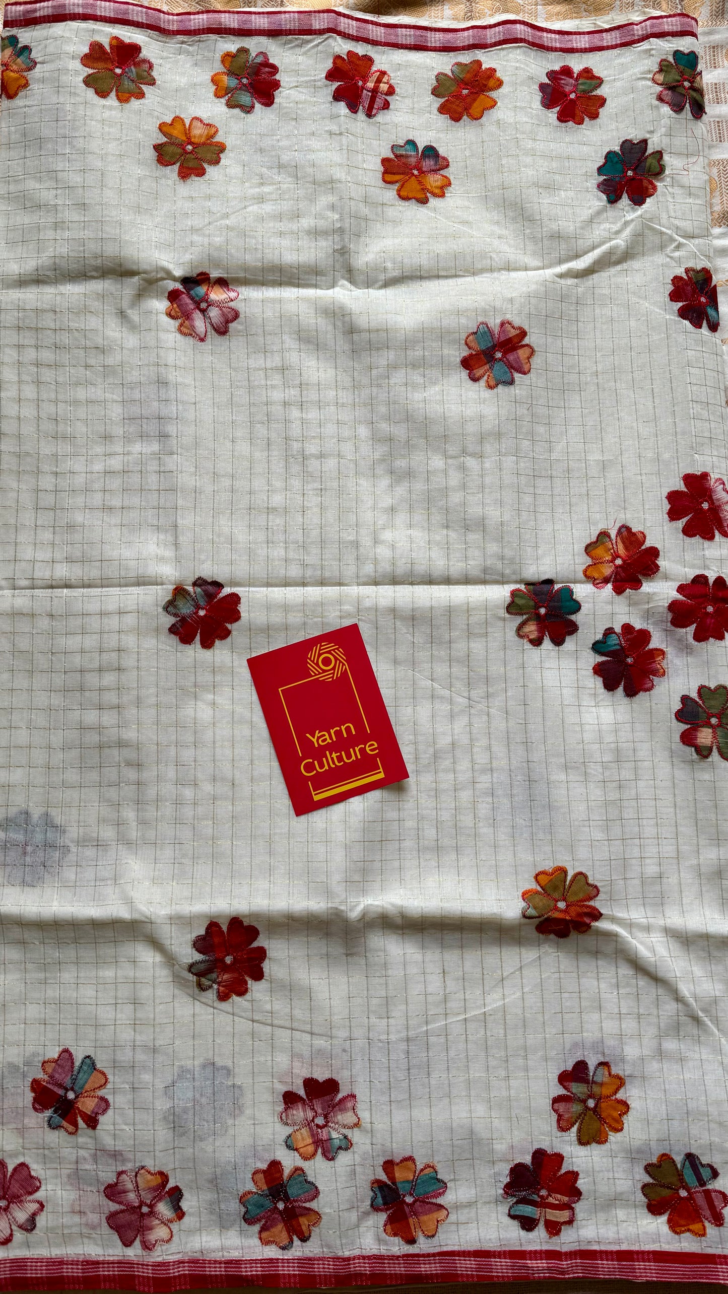 Ivory soft kota saree, with applique floral work - YCIEON88