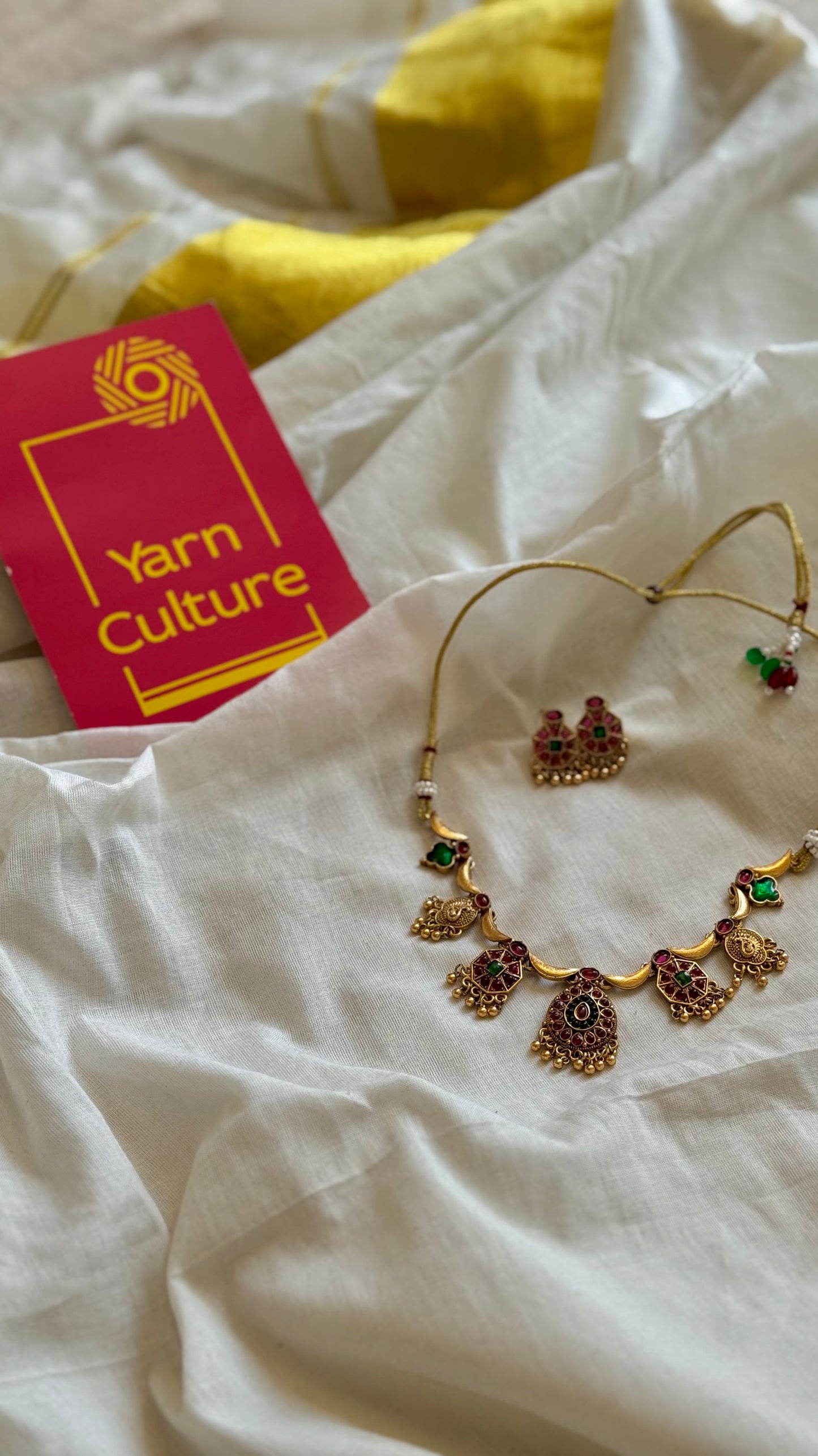 Kemp ruby and green stone pendant neckpiece with earrings - YCGPNP669