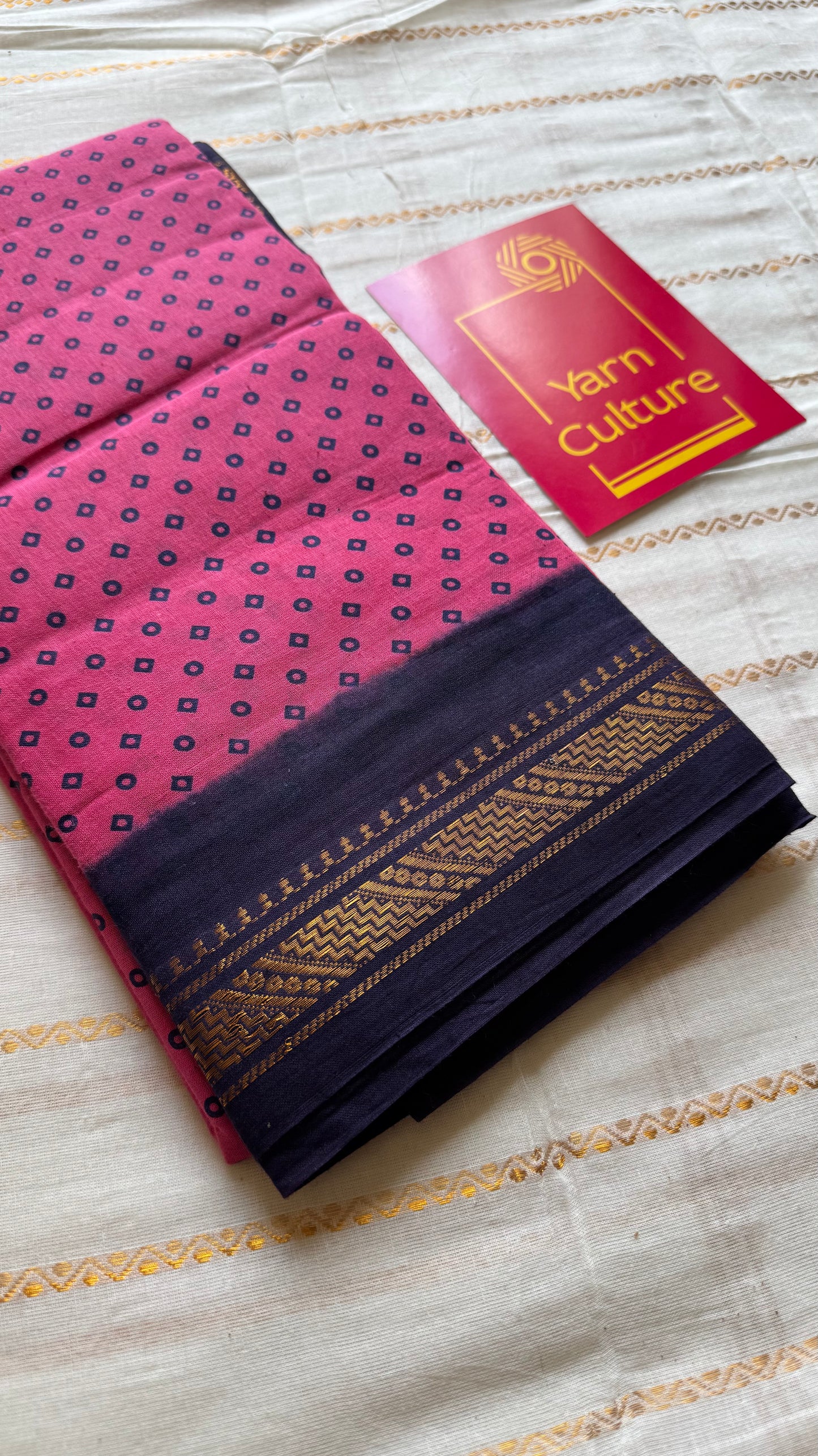 Rosy pink with navy blue contrast, kattuchayam dyed madurai cotton saree - YCCOTNMA248