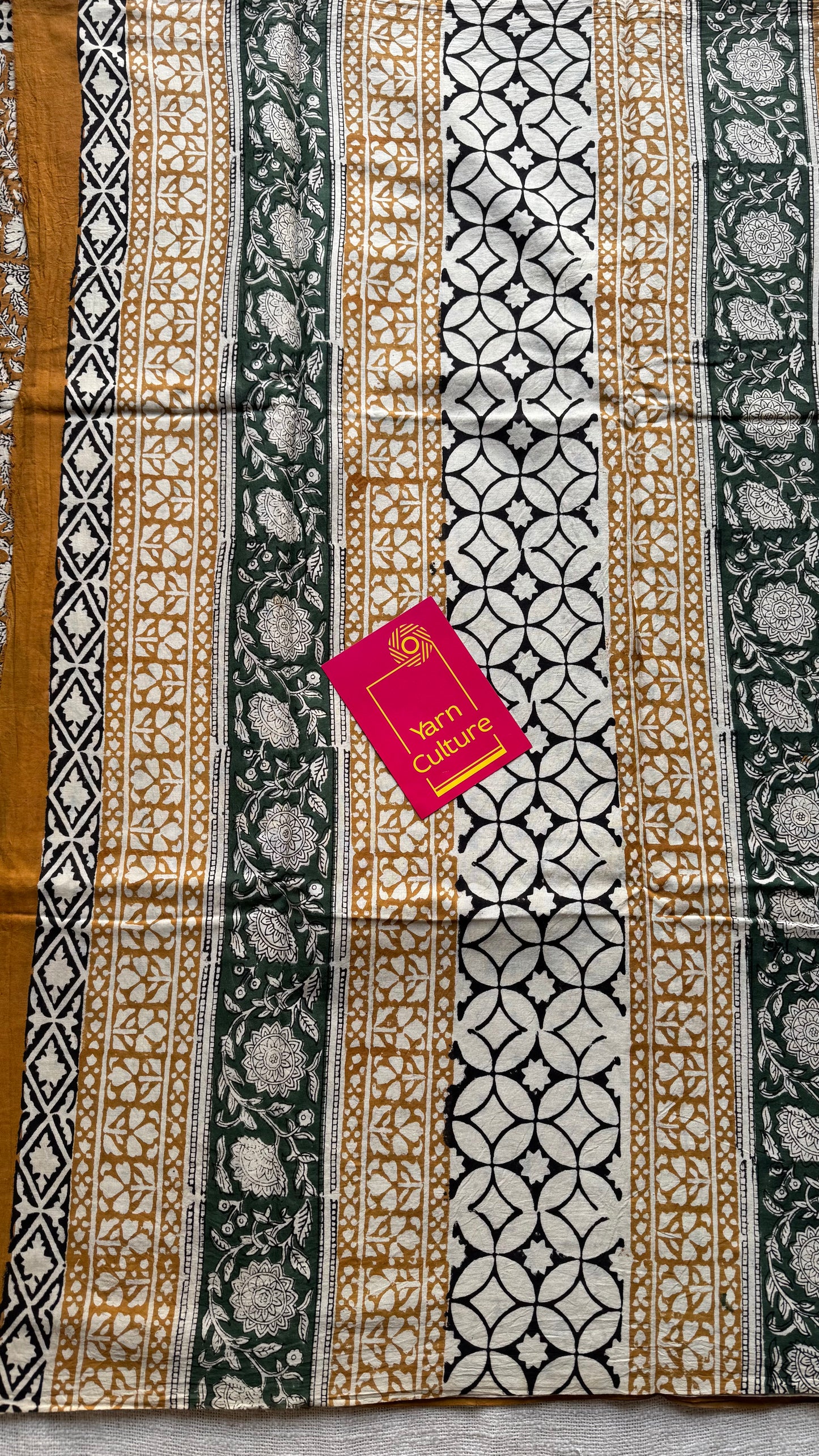 Sunehri - earthy mustard with floral vine motifs, block print, soft cotton - YCWOTDNOBP91