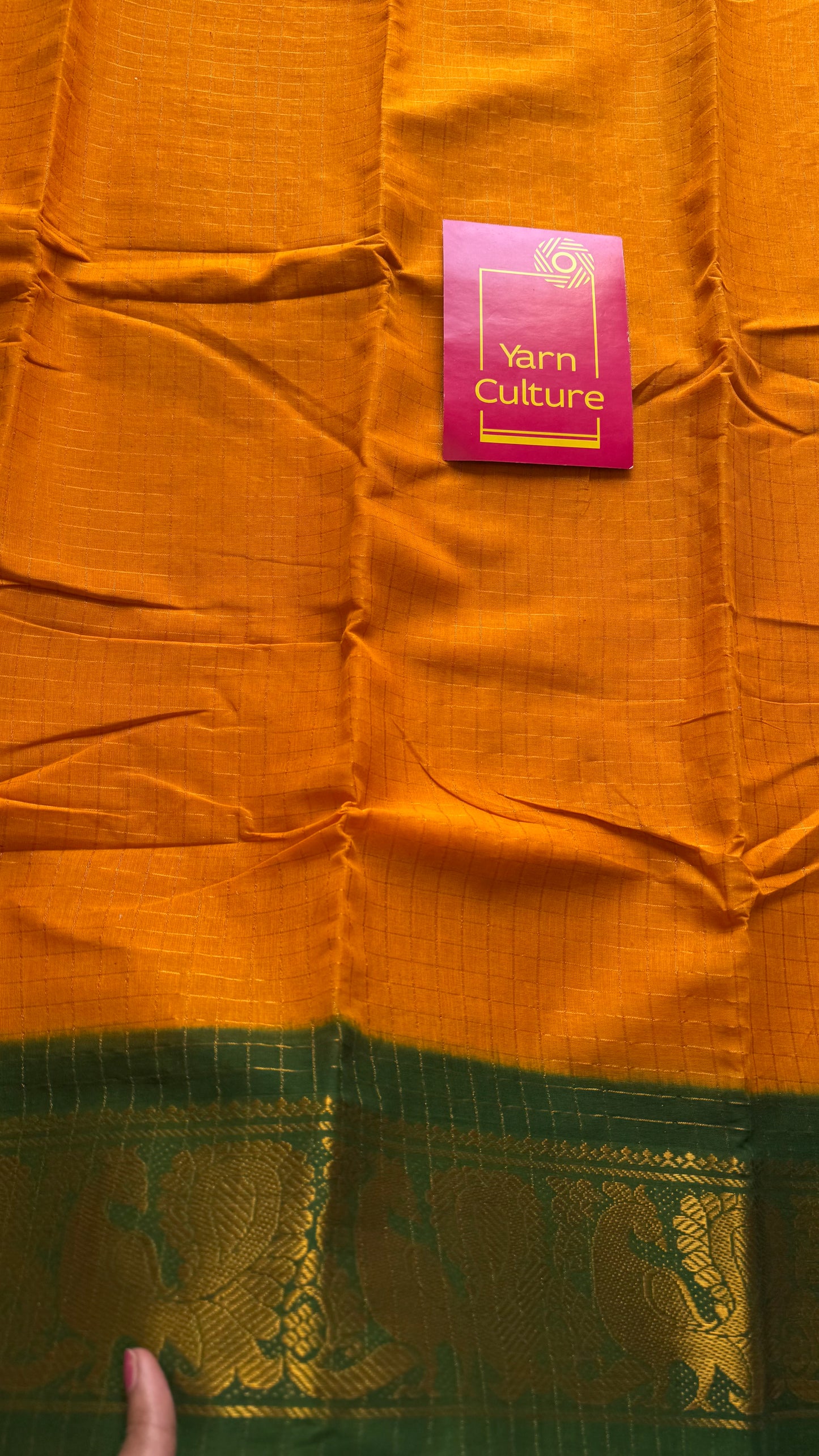 Mango yellow with green contrast zari checkered sungudi, kattuchayam dyed madurai cotton - YCCOTNMSAP181