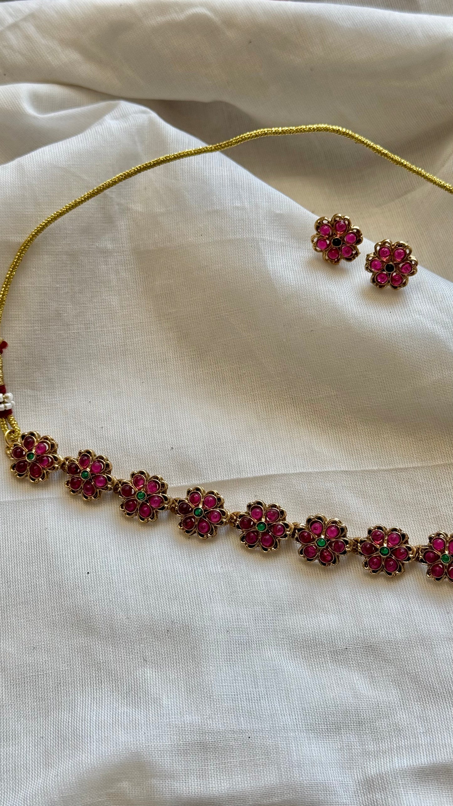 Ruby floral pendant neckpiece with earrings - YCGPNP642