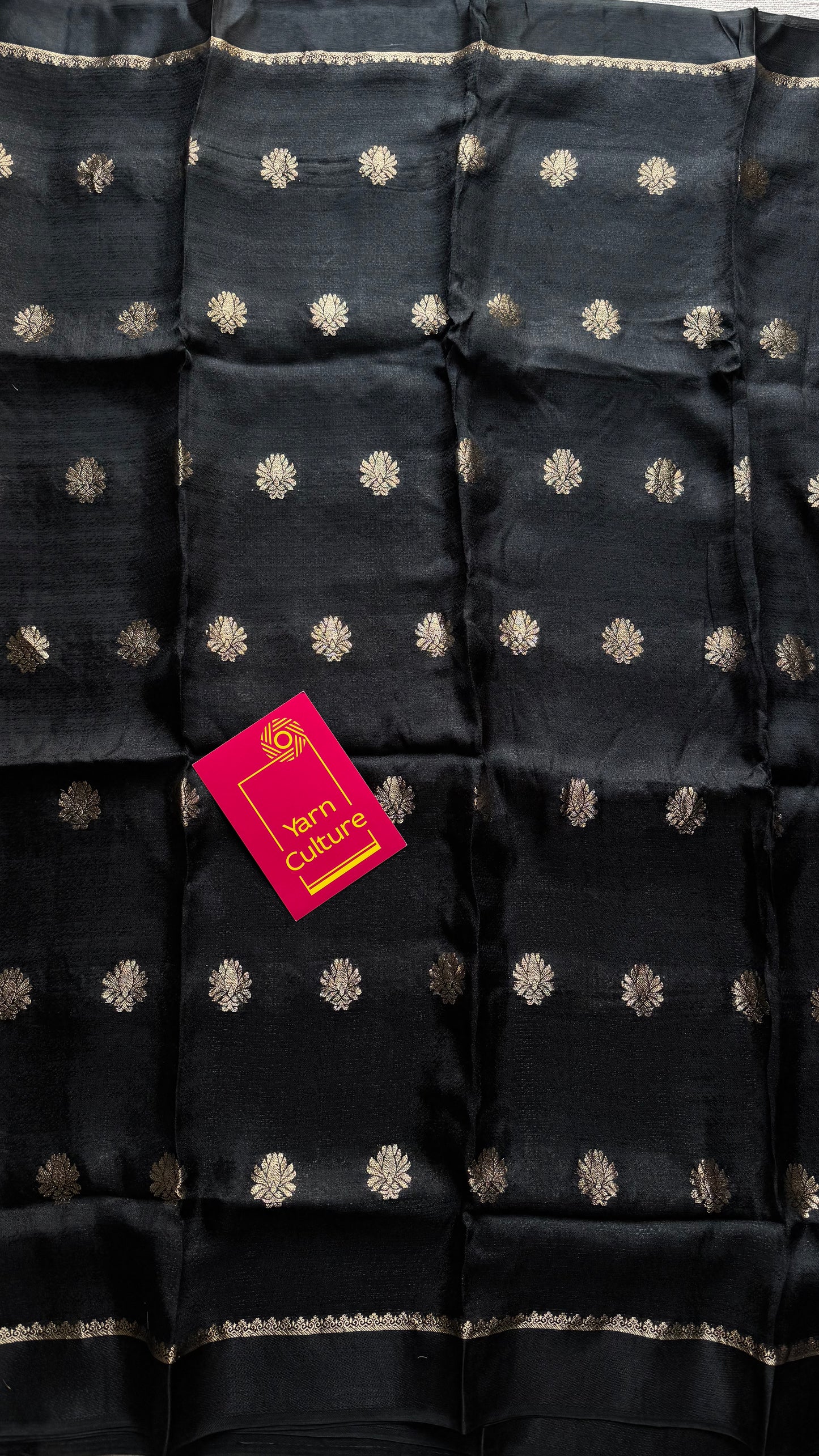 Black in viscose soft silk with satin border, jacquard zari motifs - YCDOSFE201