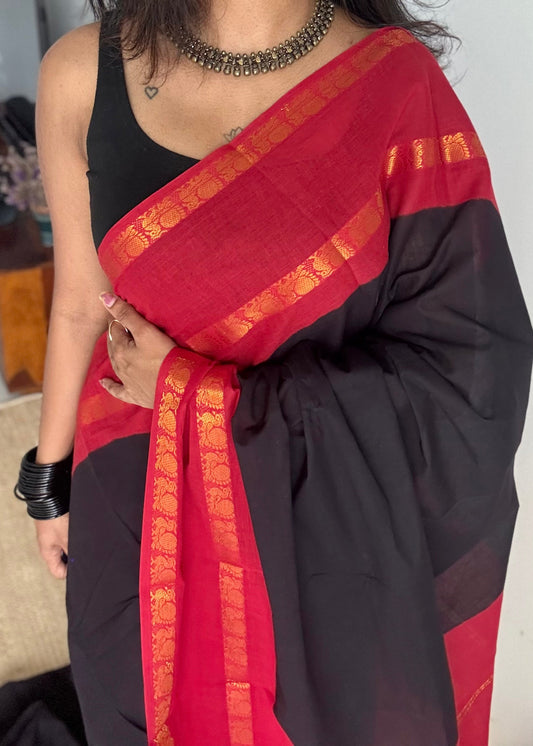 Black with red, rettaipettu sungudi, soft cotton - YCCOTNJSUN05