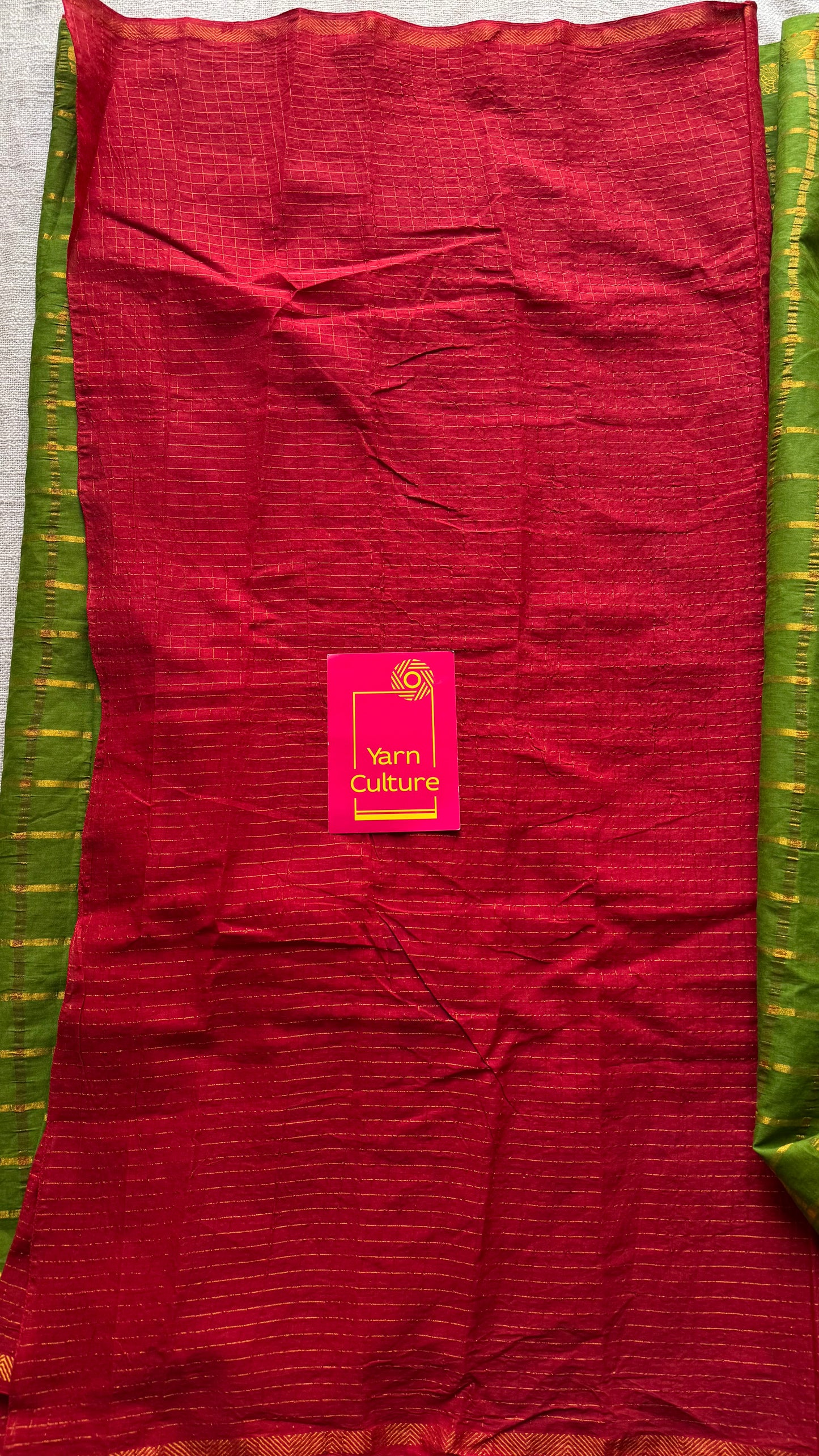 Green with Chilli red, sungudi cotton half-half saree - YCCOTNMSFE349