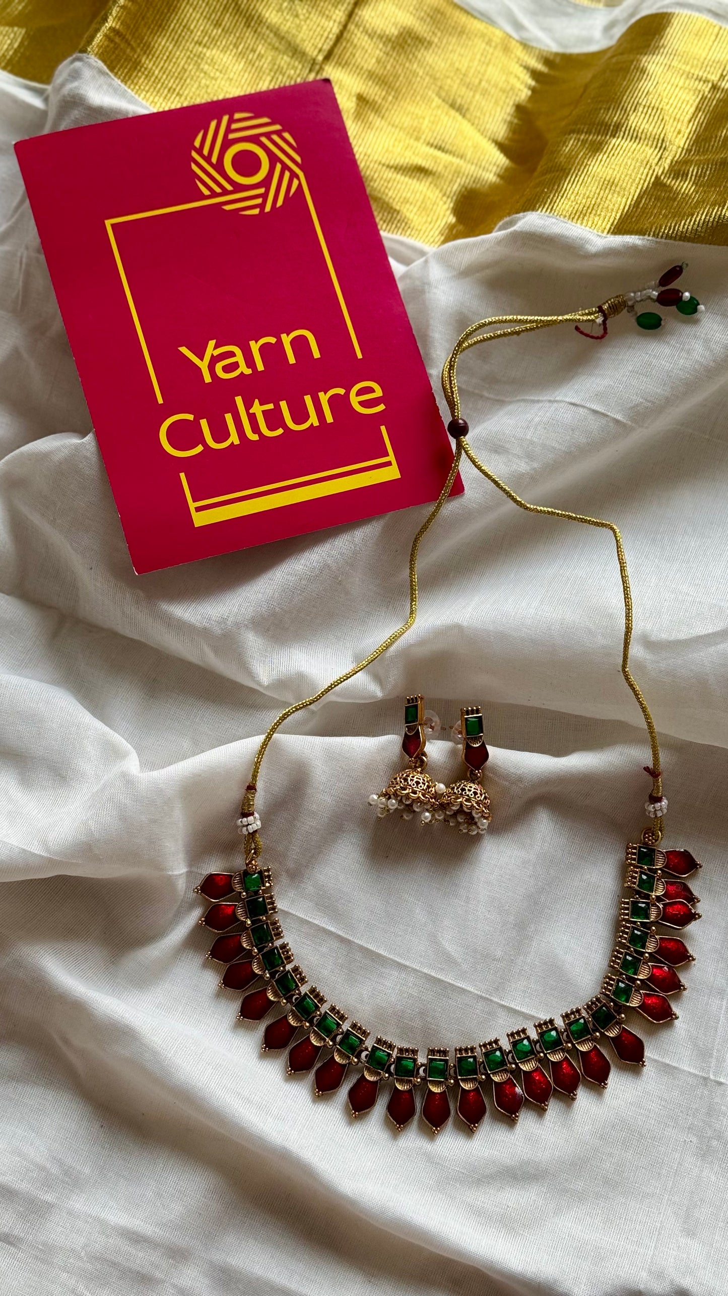 Red nagapadam neckpiece, with earrings - YCGPNP615