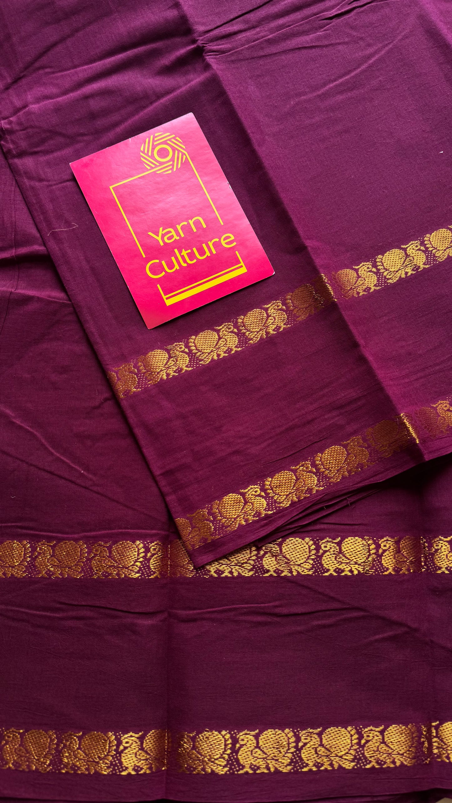 Dark purple pink (vadamalli) rettaipettu peacock double bordered, kattuchayam dyed madurai cotton saree  - YCCOTNMSAP210