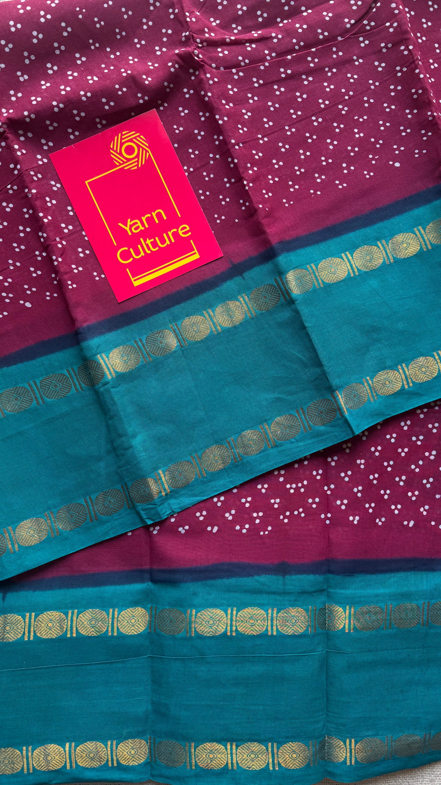 Reddish pink with dark turquoise contrast border, kattuchayam dyed madurai sungudi cotton saree - YCCOTNMSFE81