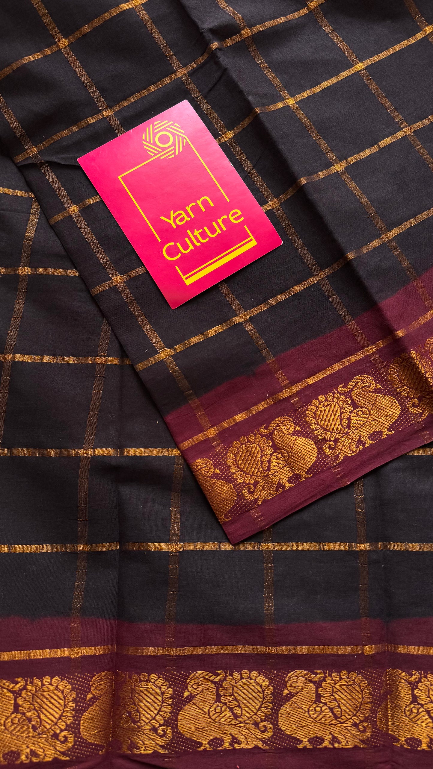 Brownish black with maroon pavithra kattam sungudi, madurai cotton - YCCOTNMSAP144