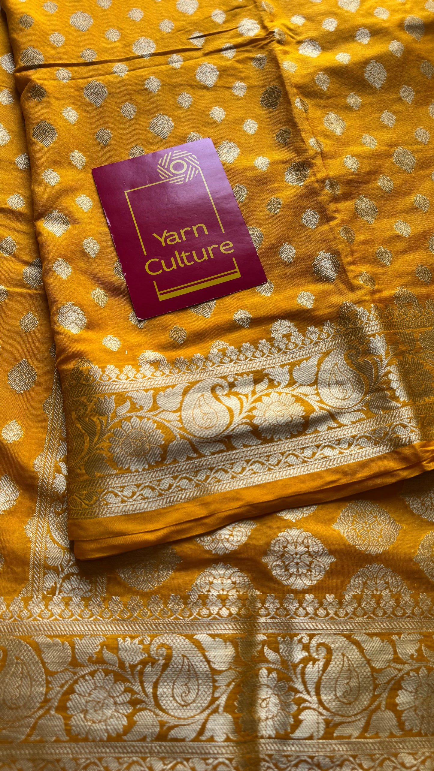 Orangish dark yellow, silver buttas and zari, Banarasi semi-silk - YCDESE35