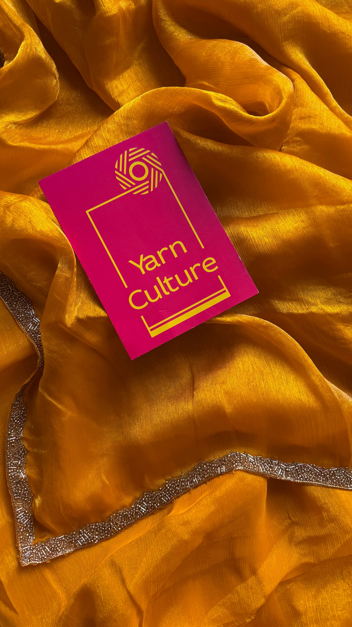 Sunny Sparkle - golden yellow, metallic dual tone space silk, embellished border - YCDOSNO41