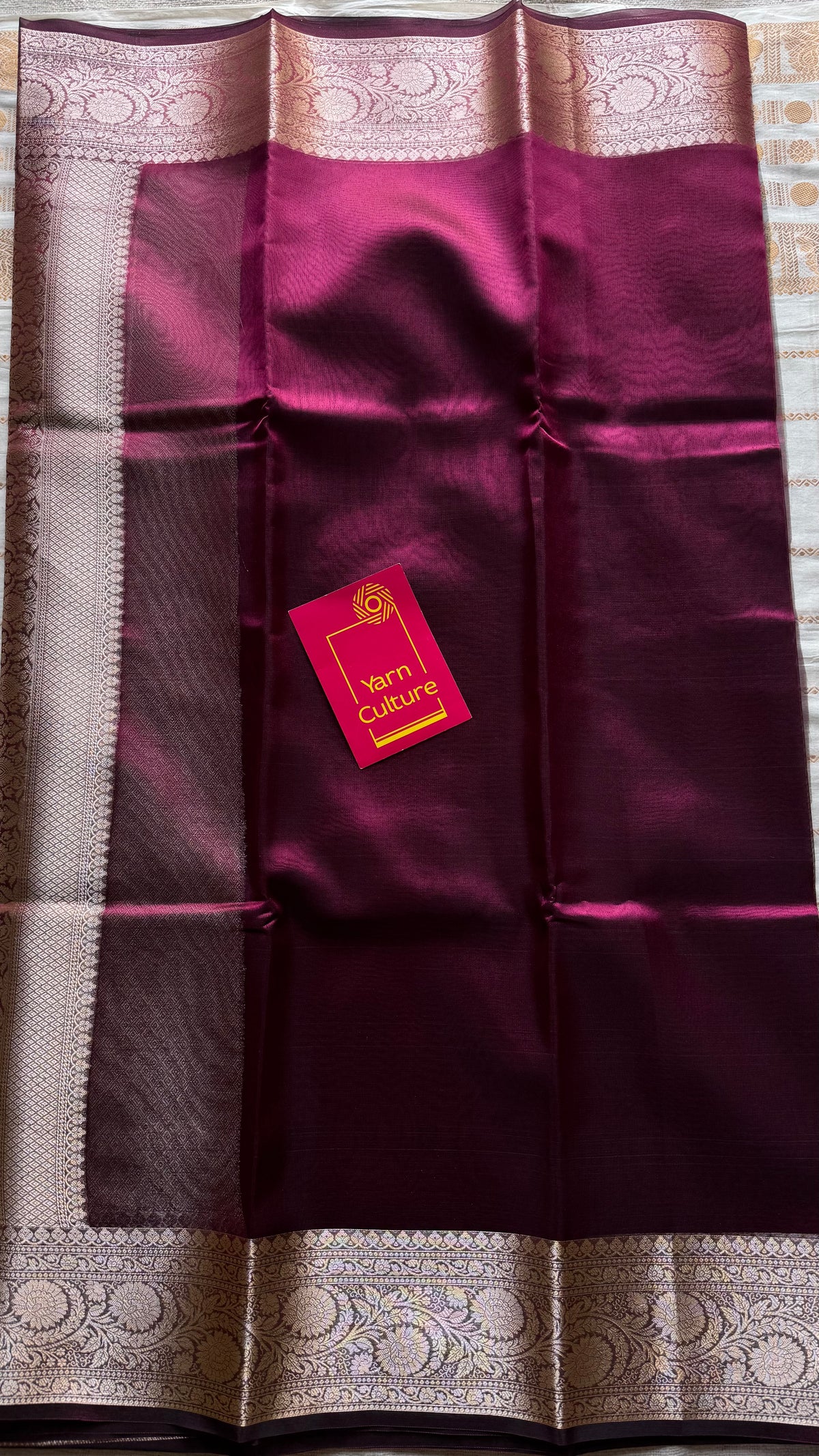 Wine pink tissue Banarasi saree with zari border - YCBLTOC78