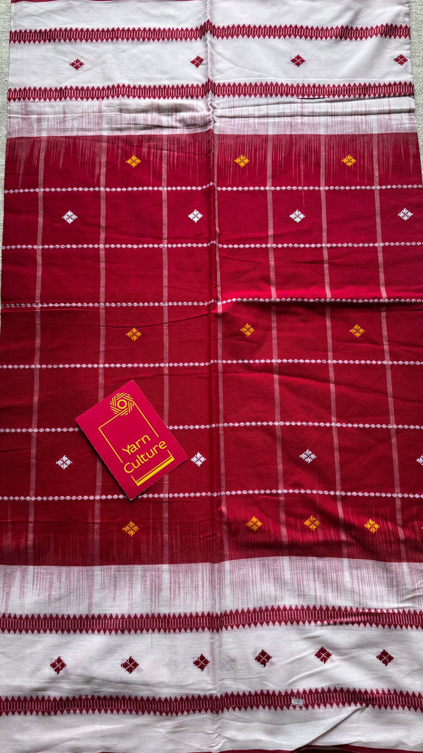 Pure Dhaniakhali tant in white with red checks - YCBCDP21
