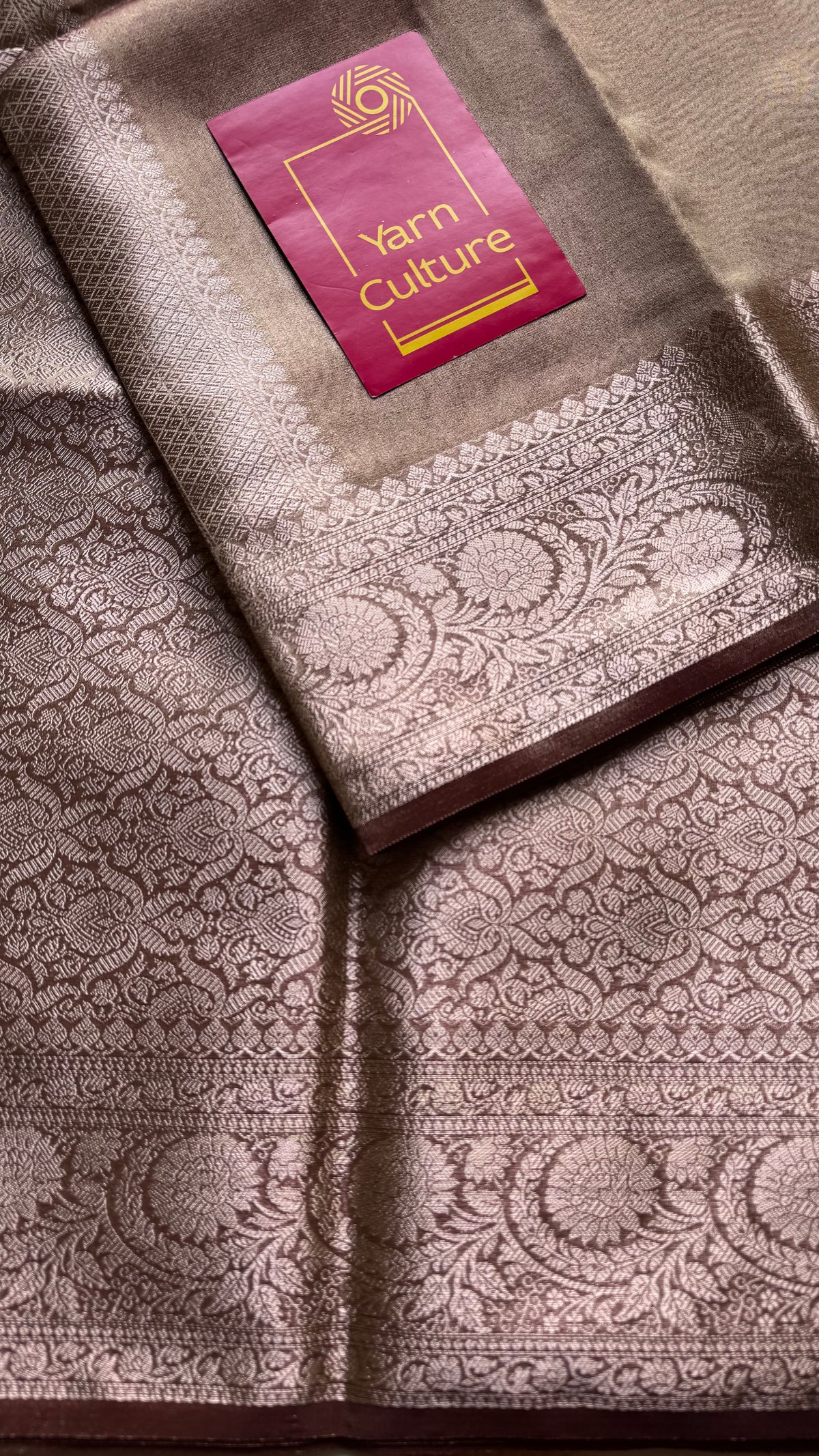 Champagne brown tissue Banarasi saree with zari border - YCBLTOC83