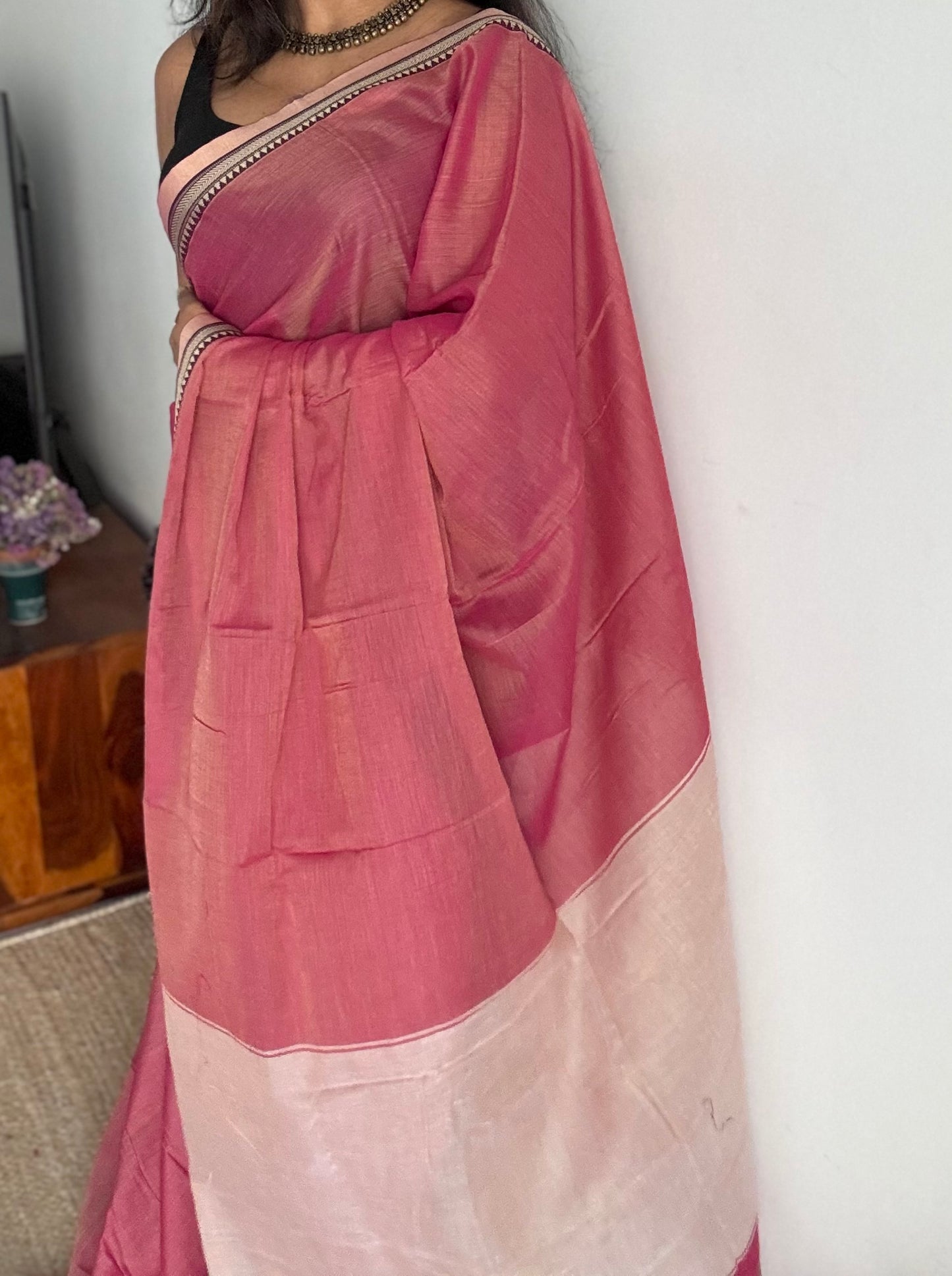 Pink with light pink border narayanpet saree, soft cotton - YCWOTDNPFE31