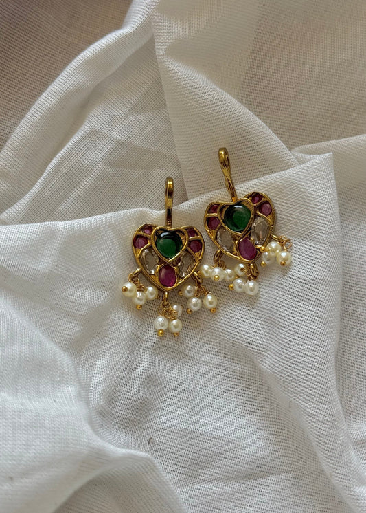 Bugadi clip-on heart (non pierced), green, ruby and white - YCGPEBU659