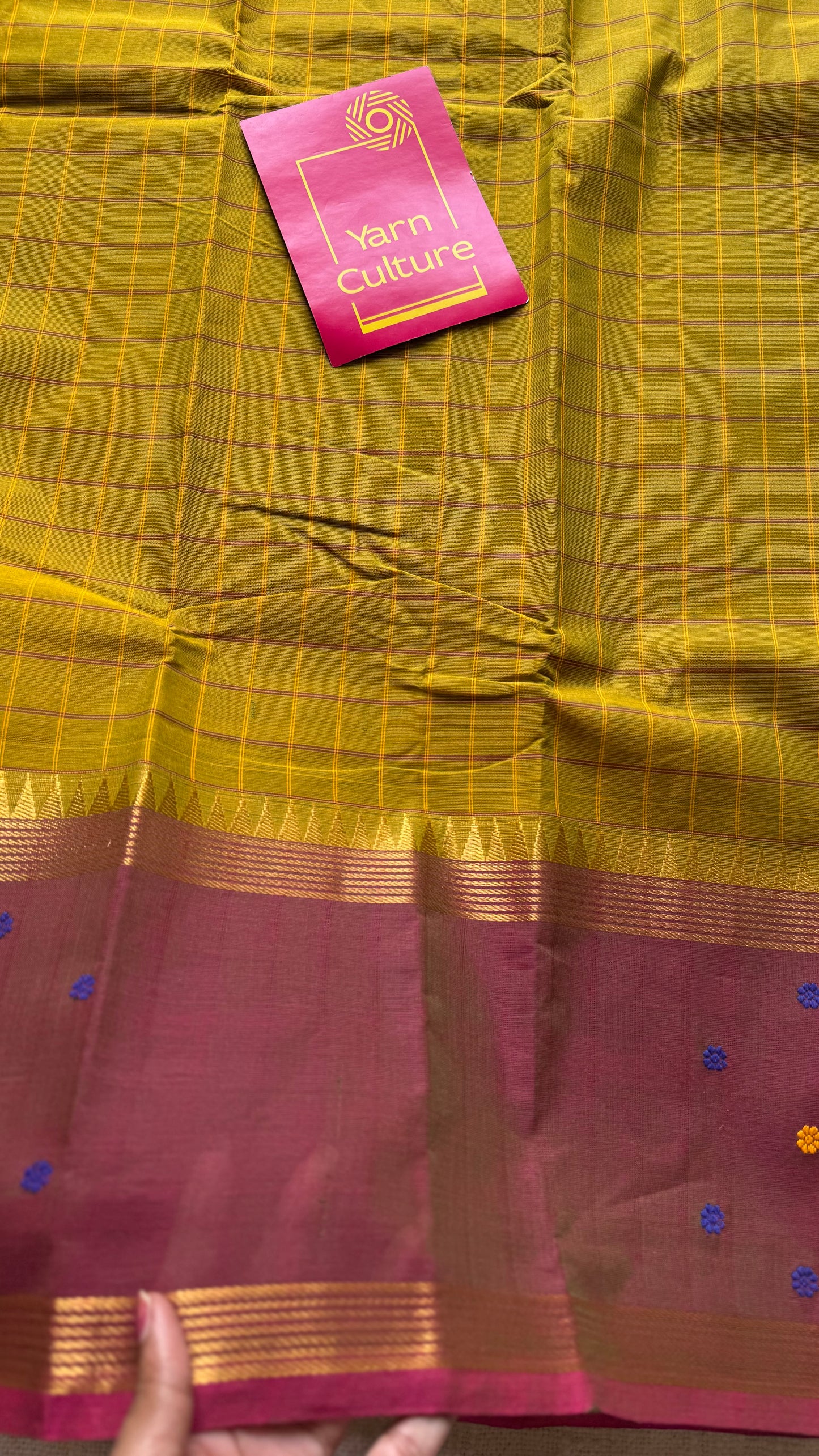 Light green and dark copper rose contrast, checkered Chettinad cotton saree - YCCOTNMA267