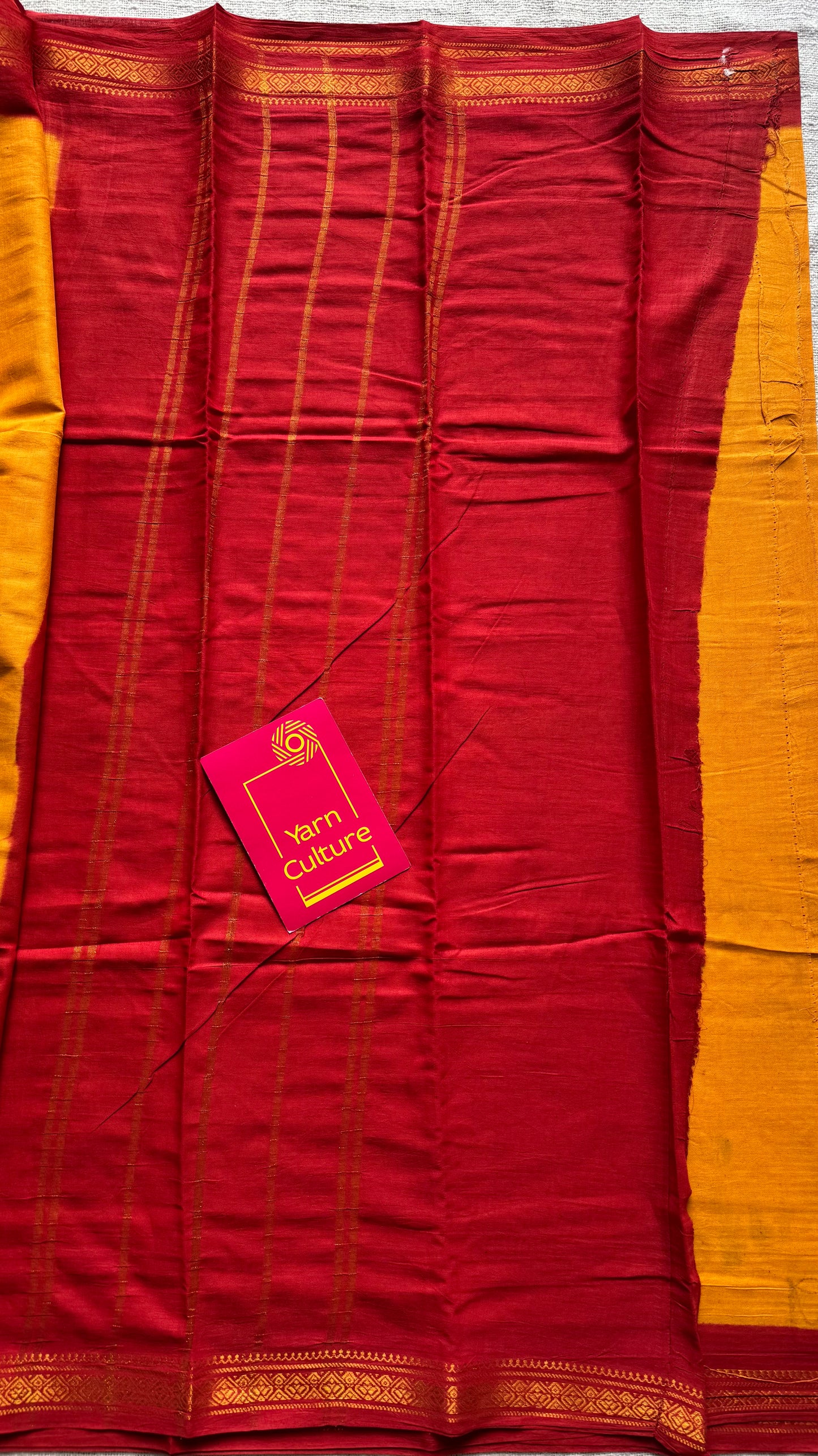 Yellow with red border sungudi, kattuchayam dyed, madurai cotton - YCCOTNSEMS100