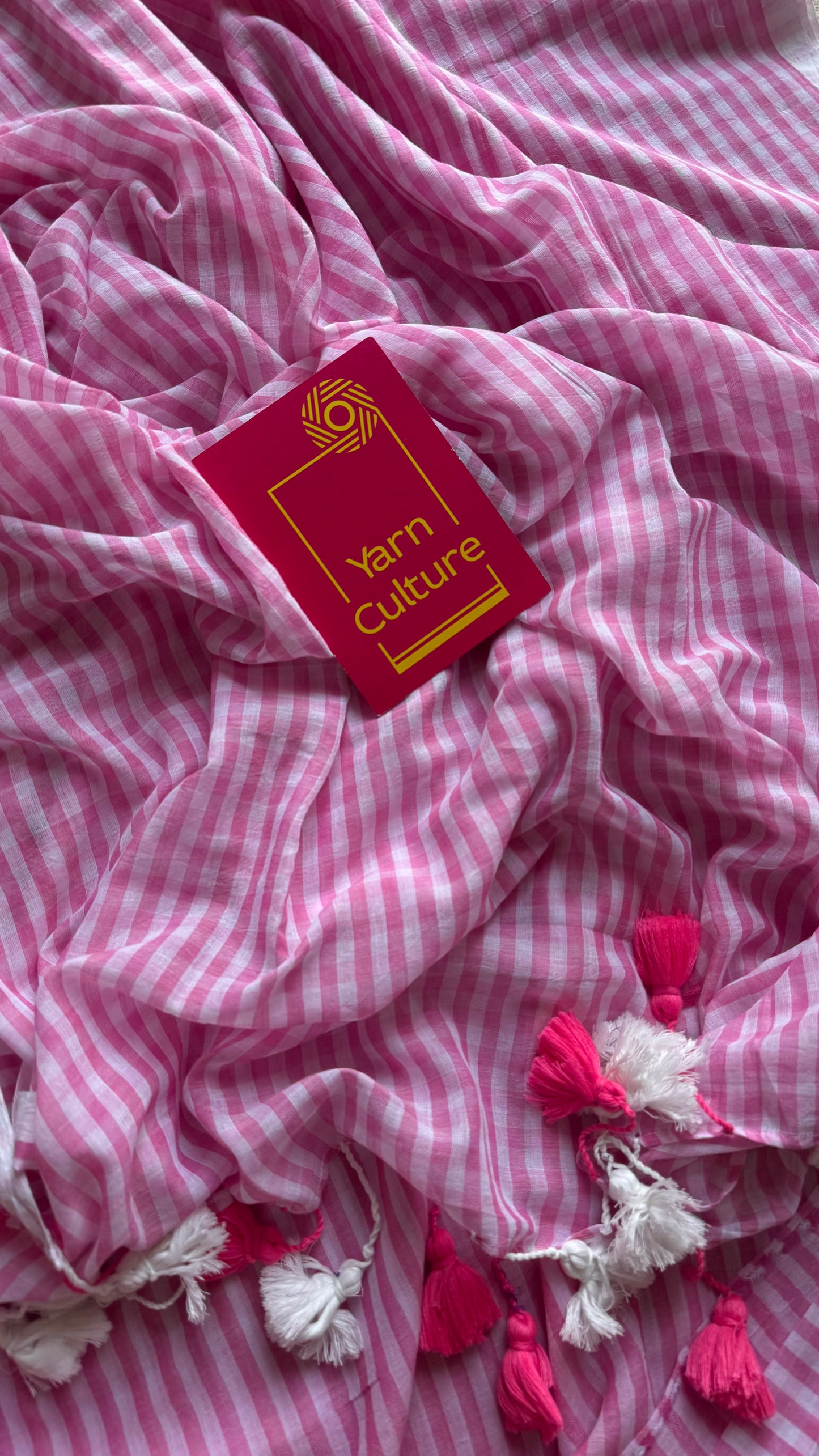 Light pink and white checkered mul cotton saree  - YCBCMCCMA28