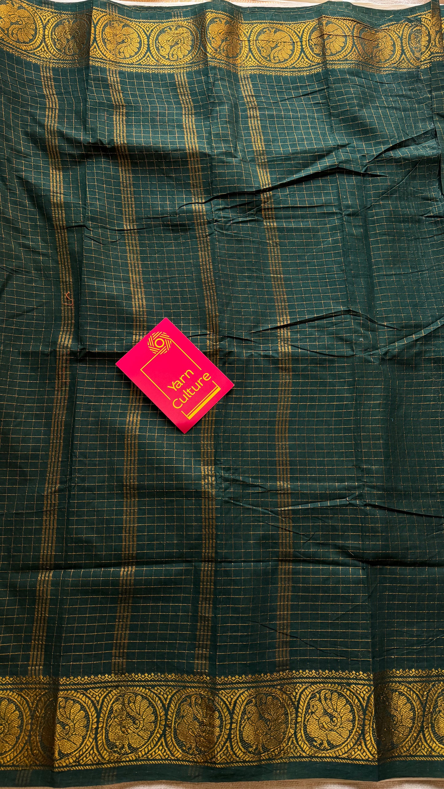 Dark green zari checkered sungudi, kattuchayam dyed madurai cotton - YCCOTNMSAP114