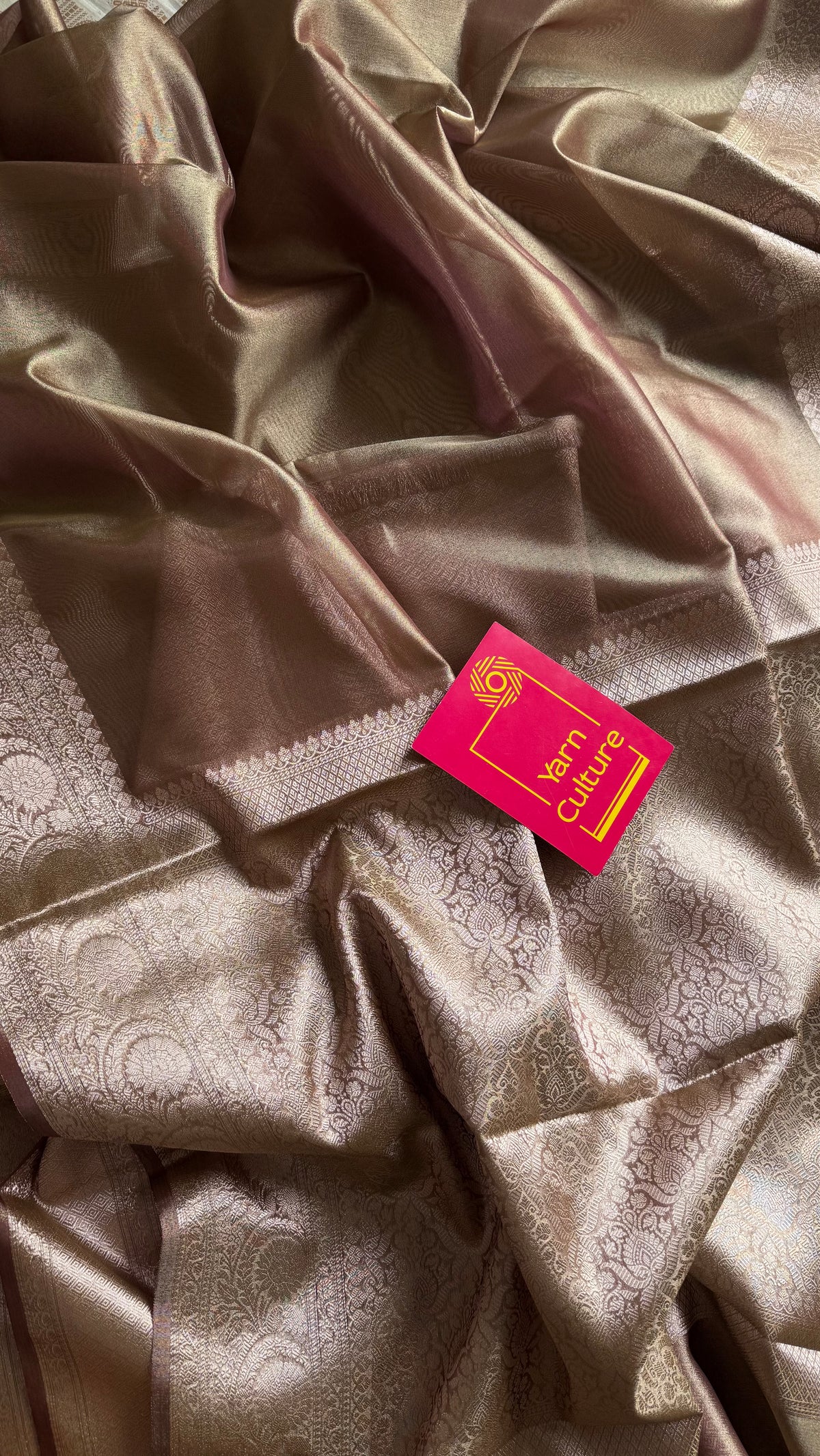 Champagne brown tissue Banarasi saree with zari border - YCBLTOC83