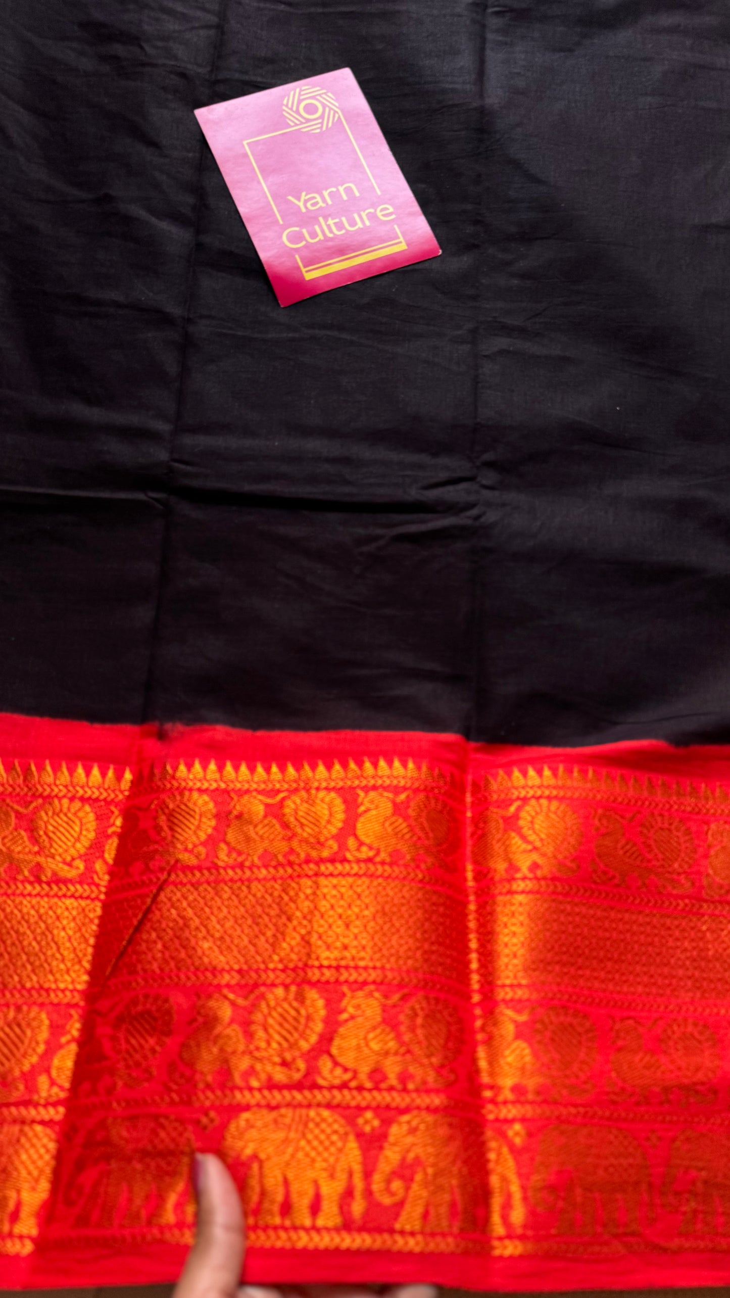Black long border sungudi saree with chilli red contrast, kattuchayam dyed madurai cotton - YCCOTNMA252