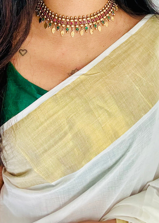Elakkathali with ruby and green stones, with earrings - YCGPNP788
