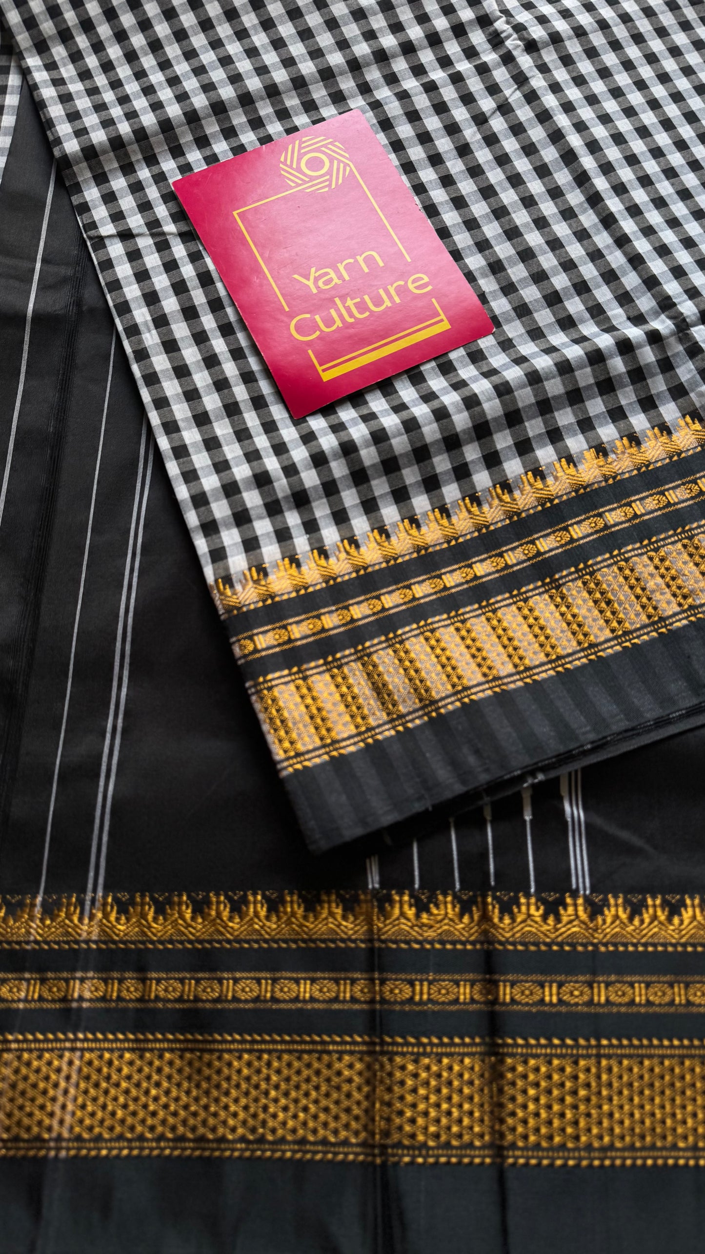 llkal black and white checks with chikki paras border, soft cotton - YCLOKICAP232